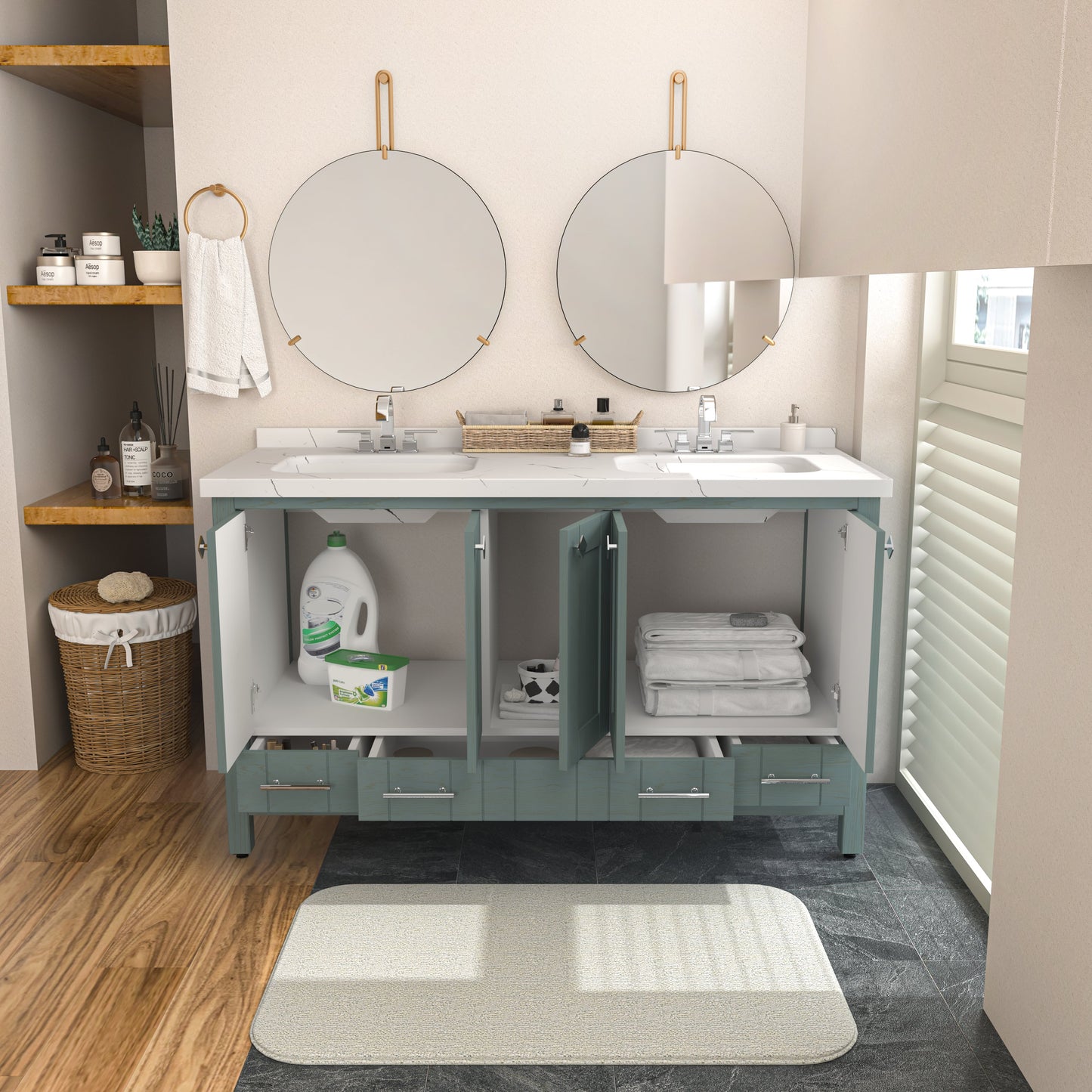 Bathroom Vanity Kardelen Bathroom Vanity-BV59SG01 Sea Green 157 X 68 X 110 by DECOROTIKA | Souqify