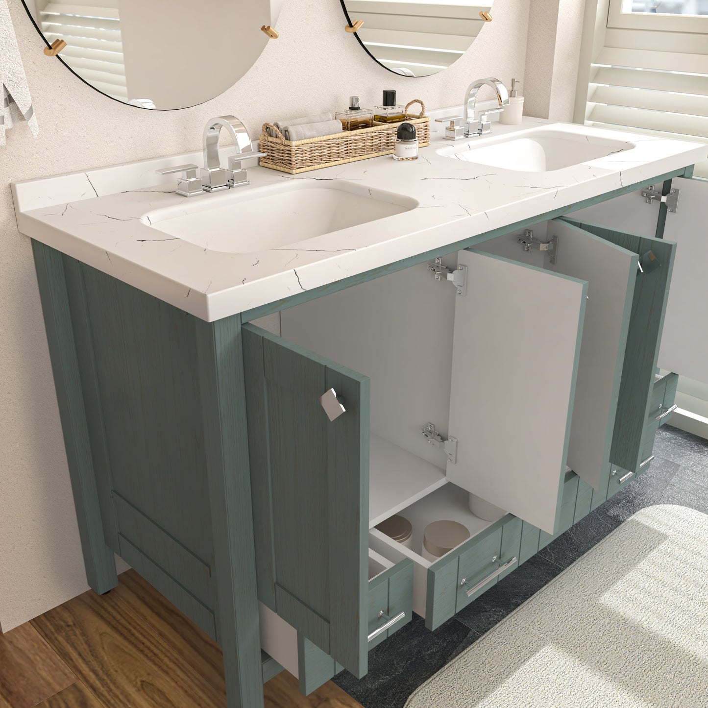 Bathroom Vanity Kardelen Bathroom Vanity-BV59SG01 Sea Green 157 X 68 X 110 by DECOROTIKA | Souqify