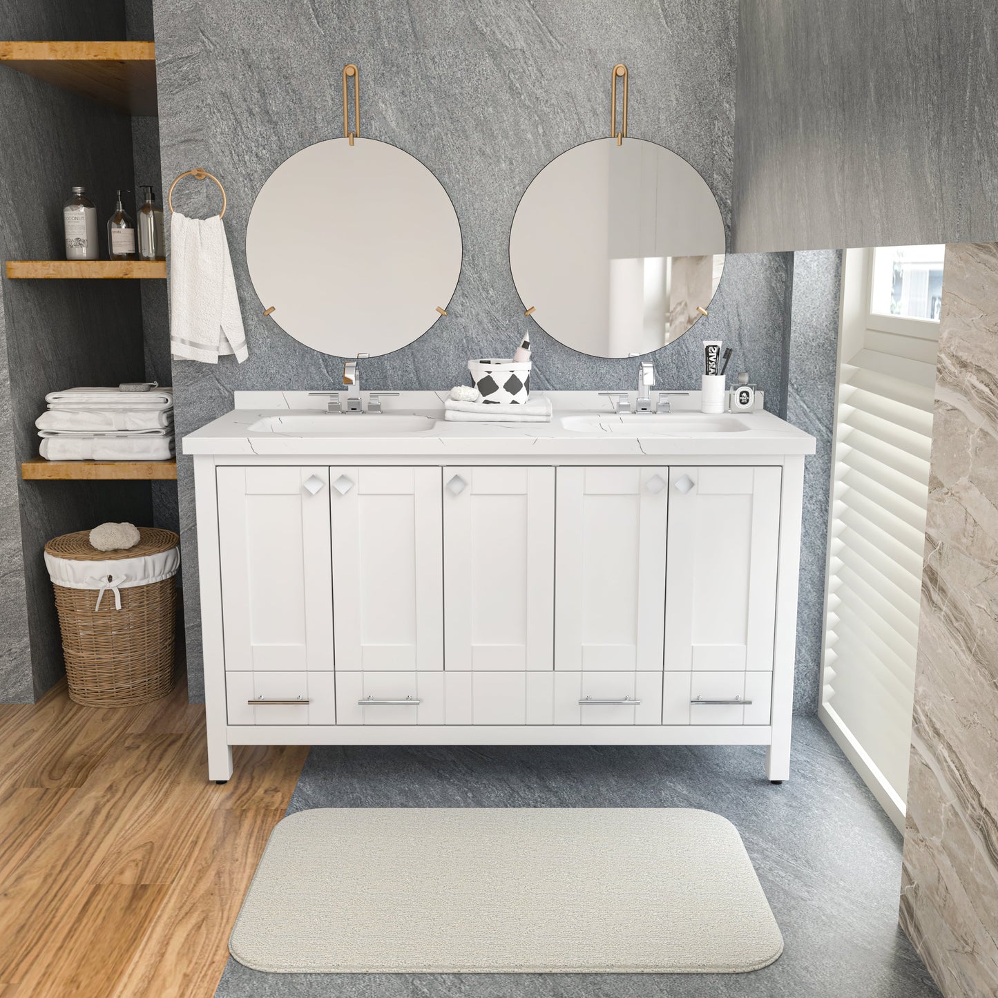 Bathroom Vanity Kardelen Bathroom Vanity-BV59WH01 White 157 X 68 X 110 by DECOROTIKA | Souqify