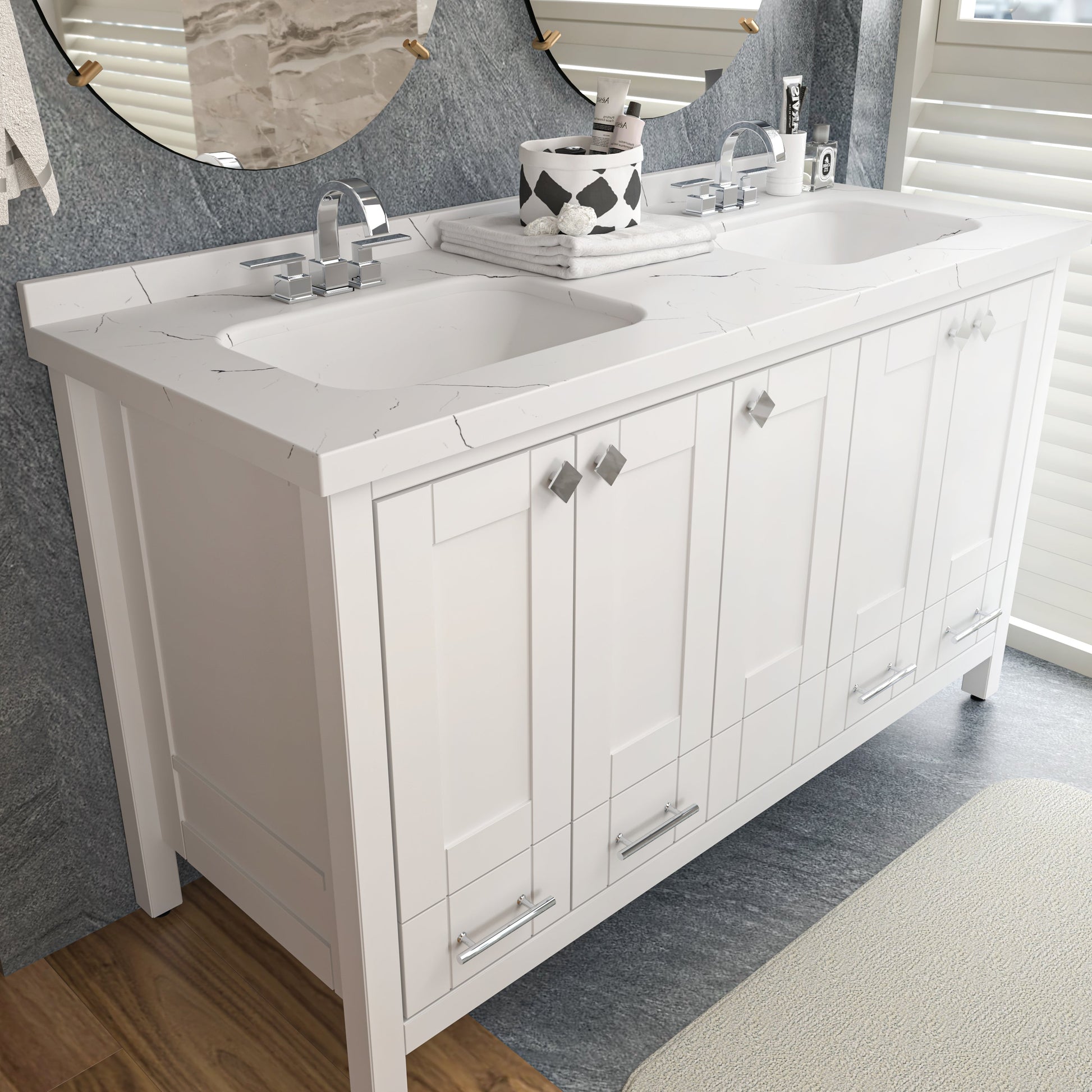 Bathroom Vanity Kardelen Bathroom Vanity-BV59WH01 White 157 X 68 X 110 by DECOROTIKA | Souqify