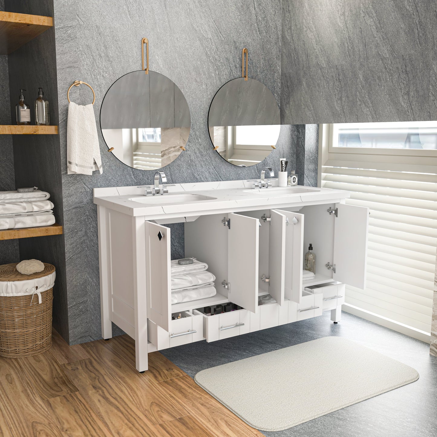 Bathroom Vanity Kardelen Bathroom Vanity-BV59WH01 White 157 X 68 X 110 by DECOROTIKA | Souqify