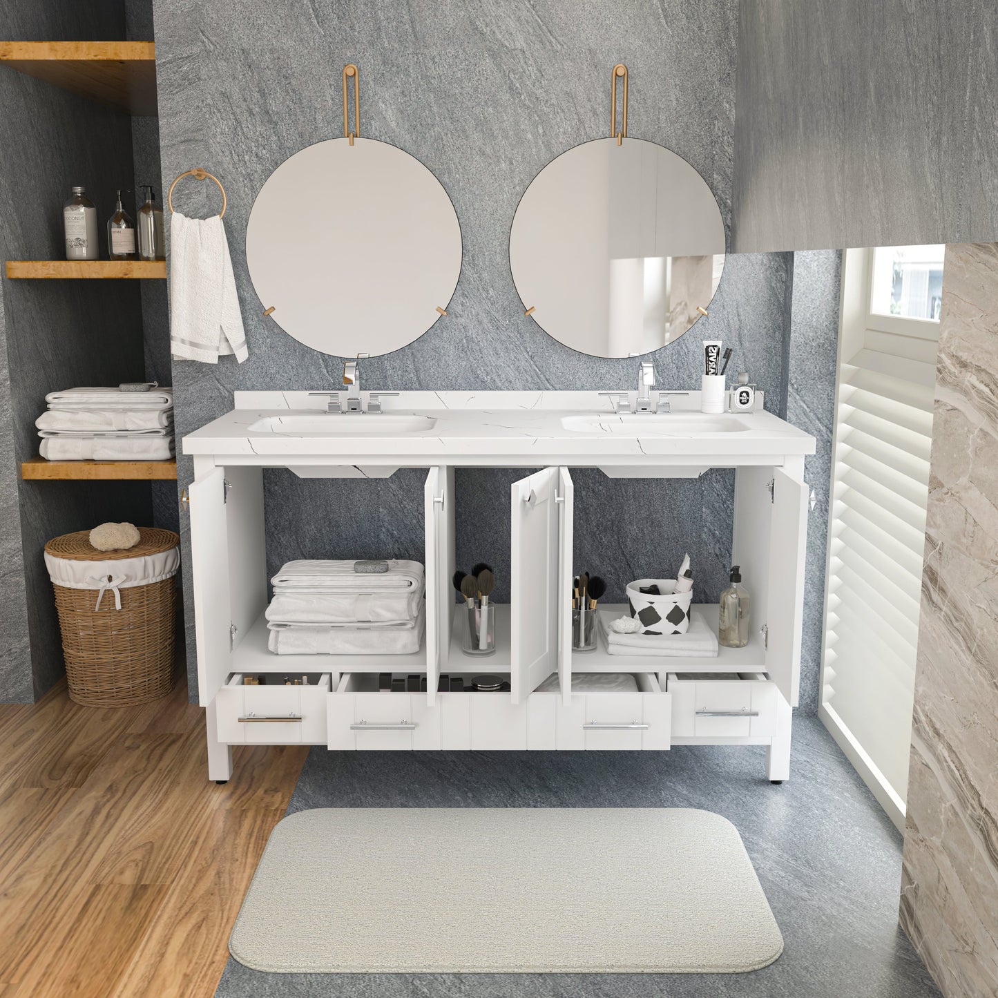 Bathroom Vanity Kardelen Bathroom Vanity-BV59WH01 White 157 X 68 X 110 by DECOROTIKA | Souqify