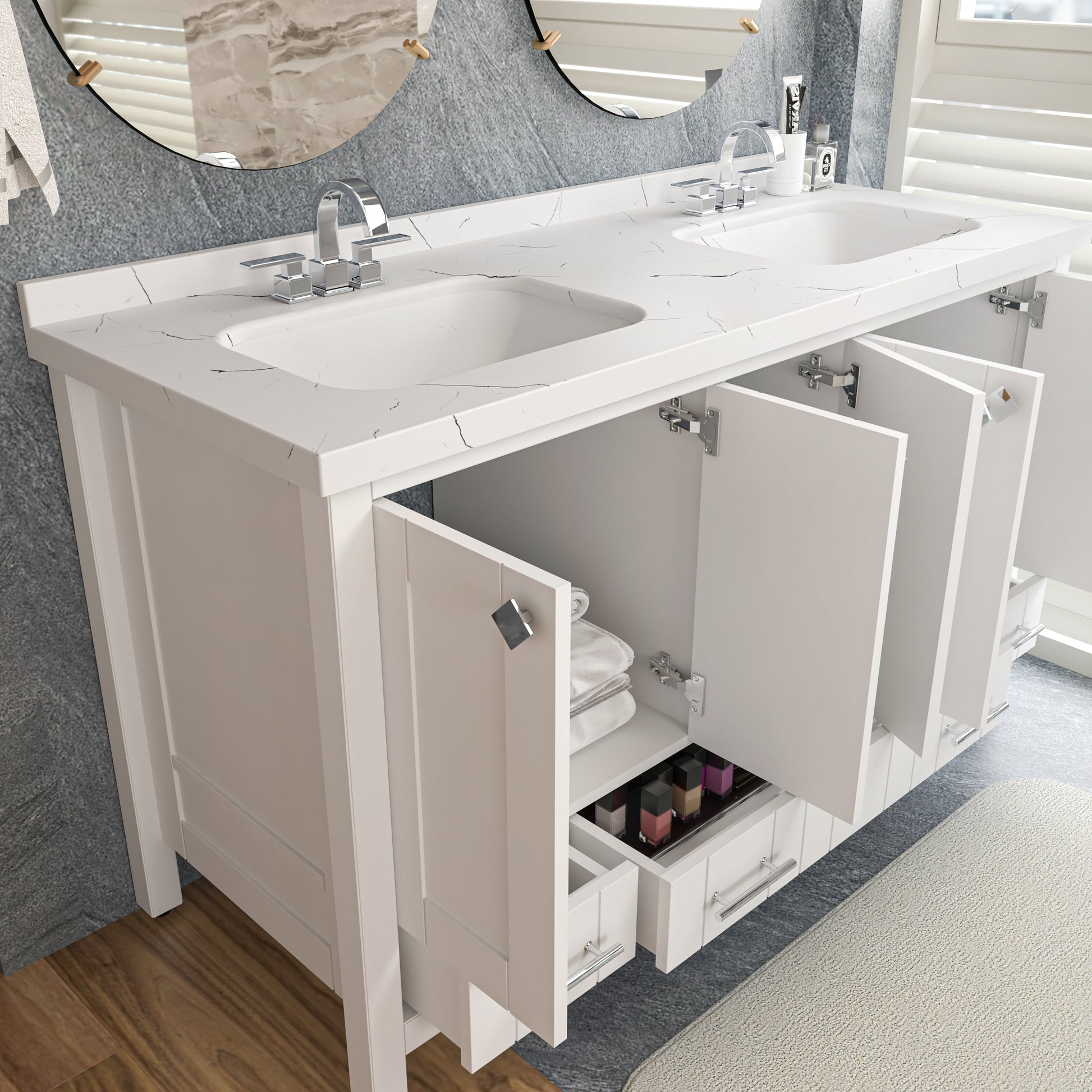 Bathroom Vanity Kardelen Bathroom Vanity-BV59WH01 White 157 X 68 X 110 by DECOROTIKA | Souqify