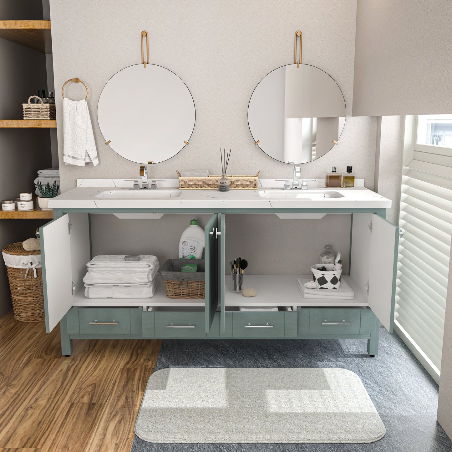 Bathroom Vanity Kardelen Bathroom Vanity-BV71SG01 Sea Green 187 X 68 X 110 by DECOROTIKA | Souqify