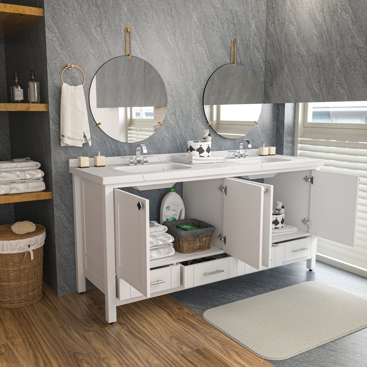 Bathroom Vanity Kardelen Bathroom Vanity-BV71WH01 White 187 X 68 X 110 by DECOROTIKA | Souqify