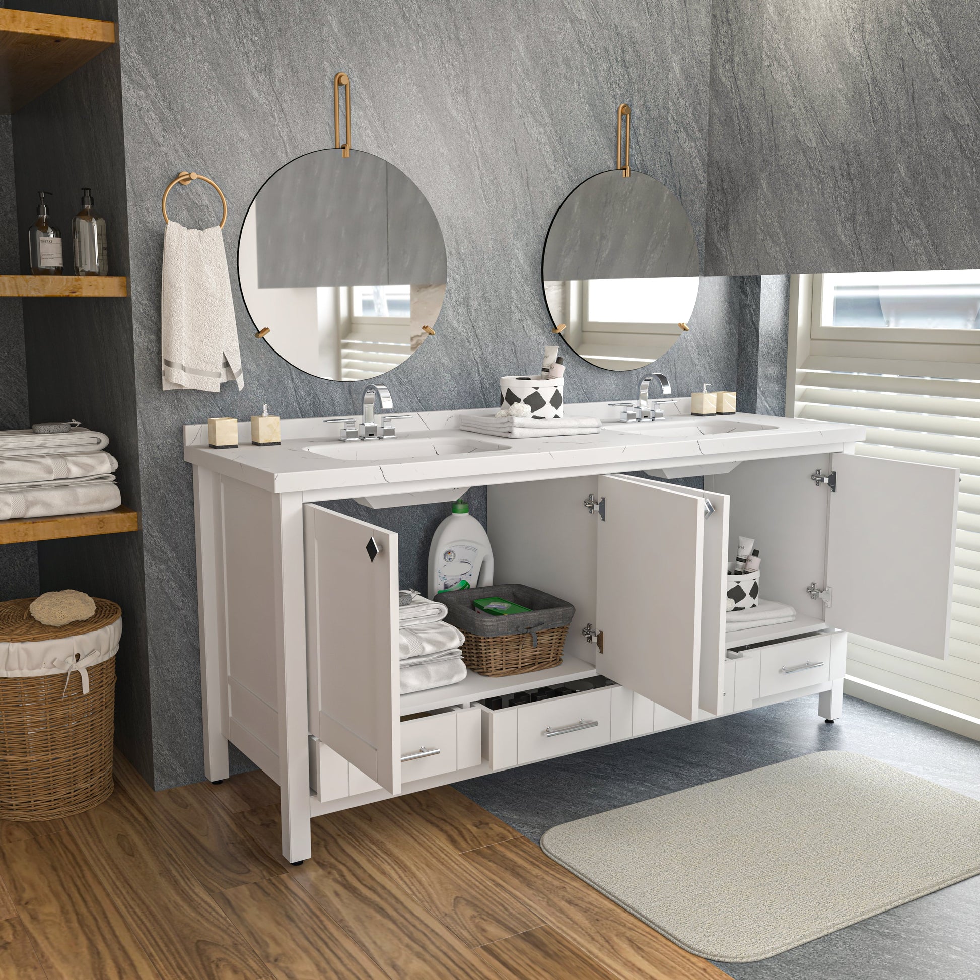 Bathroom Vanity Kardelen Bathroom Vanity-BV71WH01 White 187 X 68 X 110 by DECOROTIKA | Souqify