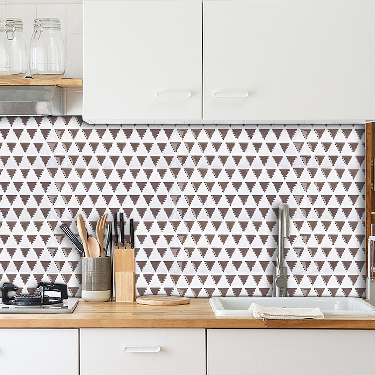 Beige and White Triangle Vinyl Tile T80560 by Vivid Tiles | Souqify