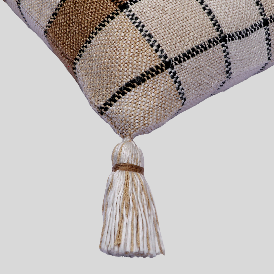 Beige Bliss Checkered Cushion Cover Handwoven, 30 x 50 cm by Luv Saffron | Souqify