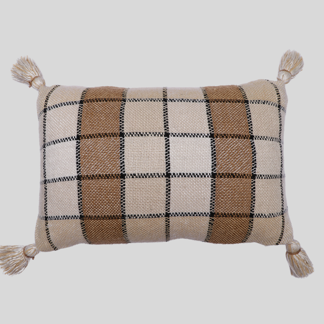 Beige Bliss Checkered Cushion Cover Handwoven, 30 x 50 cm by Luv Saffron | Souqify