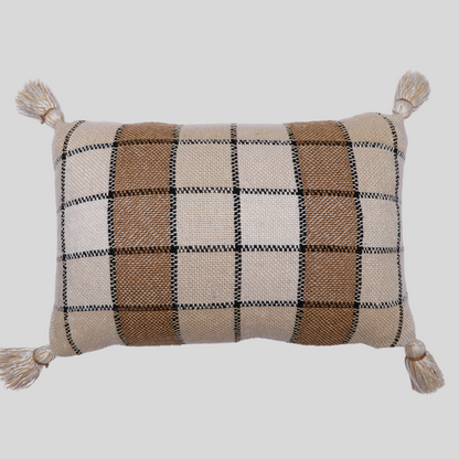 Beige Bliss Checkered Cushion Cover Handwoven, 30 x 50 cm by Luv Saffron | Souqify