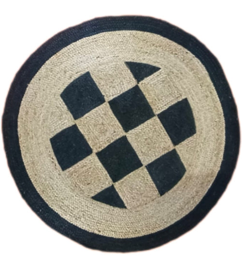 BJ-M-104 Floor Mat Natural Golden &amp; Z-Black 120 cm | 4 Feet by Banik Jute | Souqify