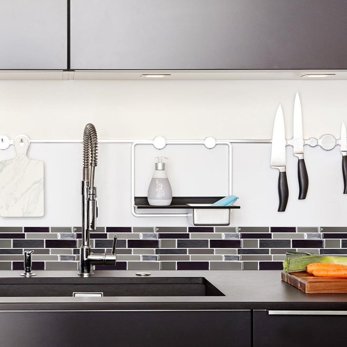 Black and Gray Small Strips Vinyl Tile T80178 by Vivid Tiles | Souqify