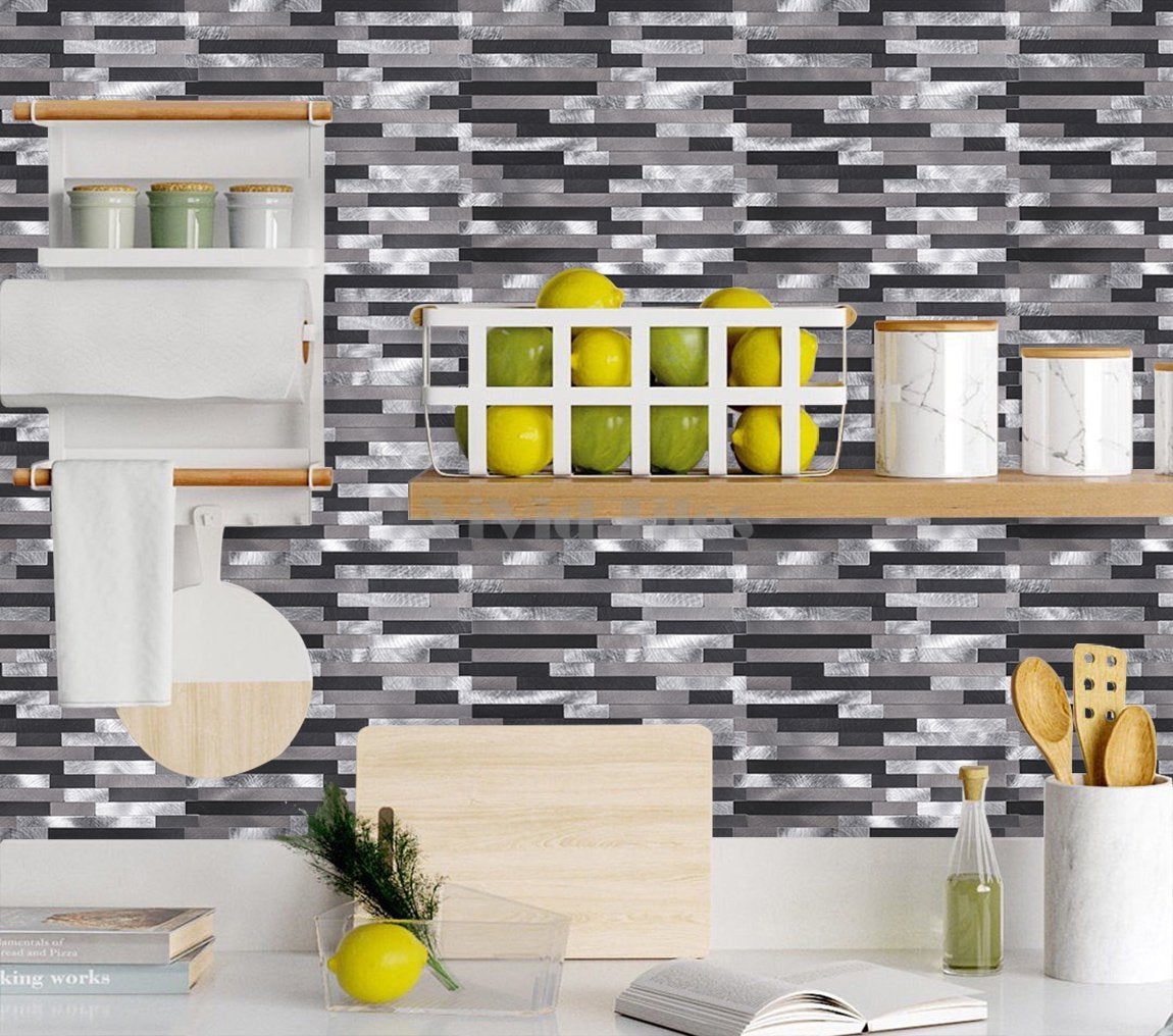 Black and Silver Stainless Steel Tile WJ-24 by Vivid Tiles | Souqify