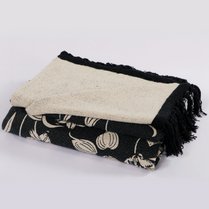 Black & Beige Handwoven Cotton Throw with fringe 50" x 60" (127 x 172 cm) by Luv Saffron | Souqify