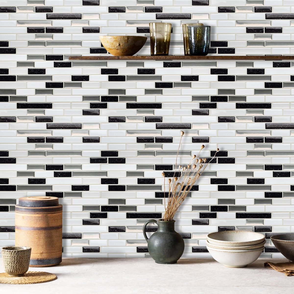 Black Strip Vinyl Wall Tile T80702 by Vivid Tiles | Souqify