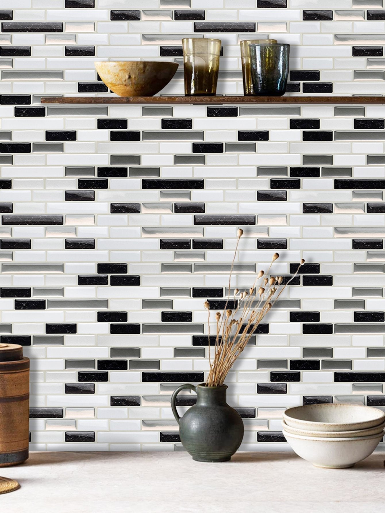 Black Strip Vinyl Wall Tile T80702 by Vivid Tiles | Souqify