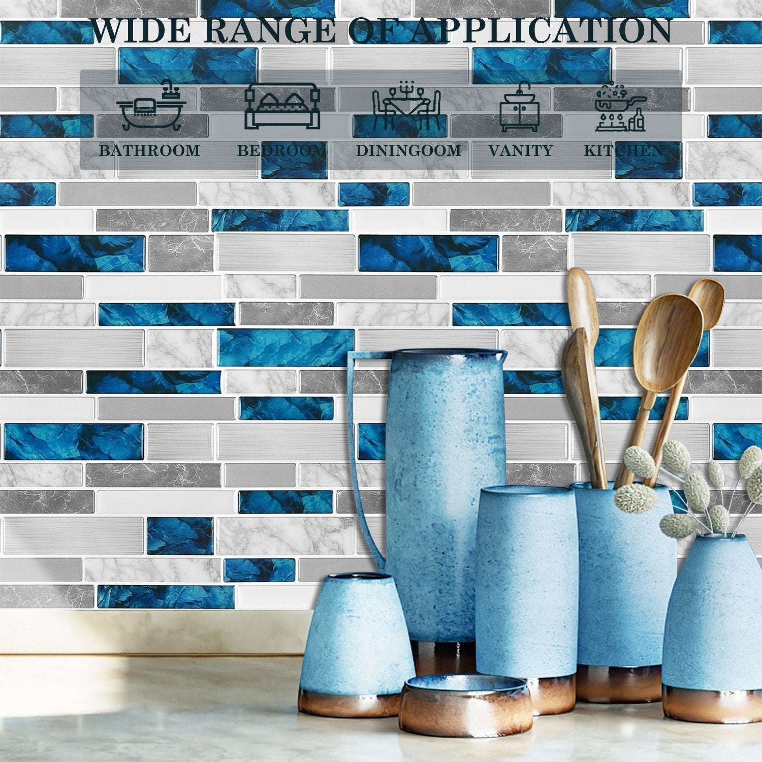 Blue Gray Strip Vinyl Tile T80122 by Vivid Tiles | Souqify
