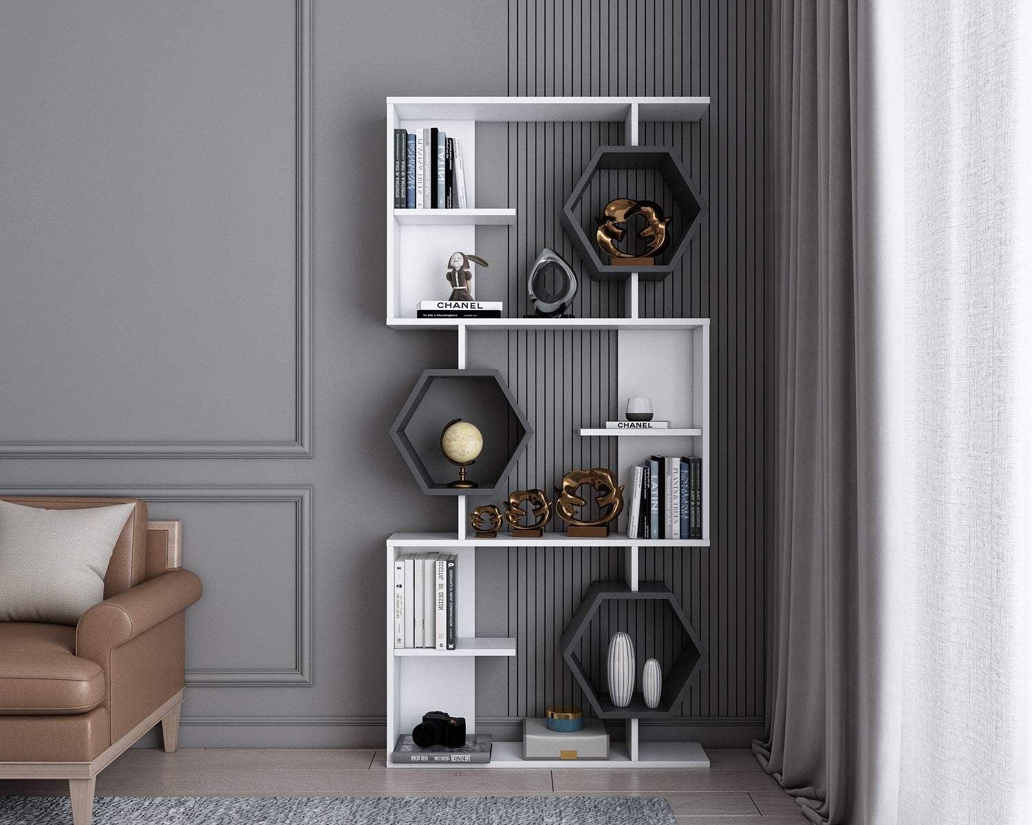 Bookshelf Darla - White, Anthracite-DRLA67BC01 White
Anthracite 105 X 32 X 30 by DECOROTIKA | Souqify