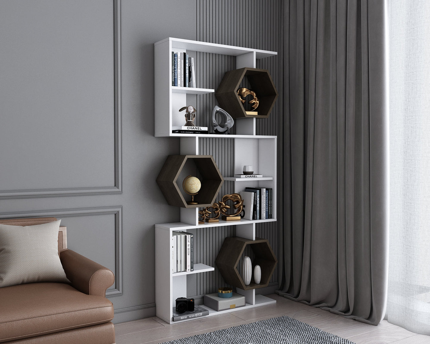 Bookshelf Darla - White, Walnut-DRLA67BC02 White
Walnut 105 X 32 X 30 by DECOROTIKA | Souqify