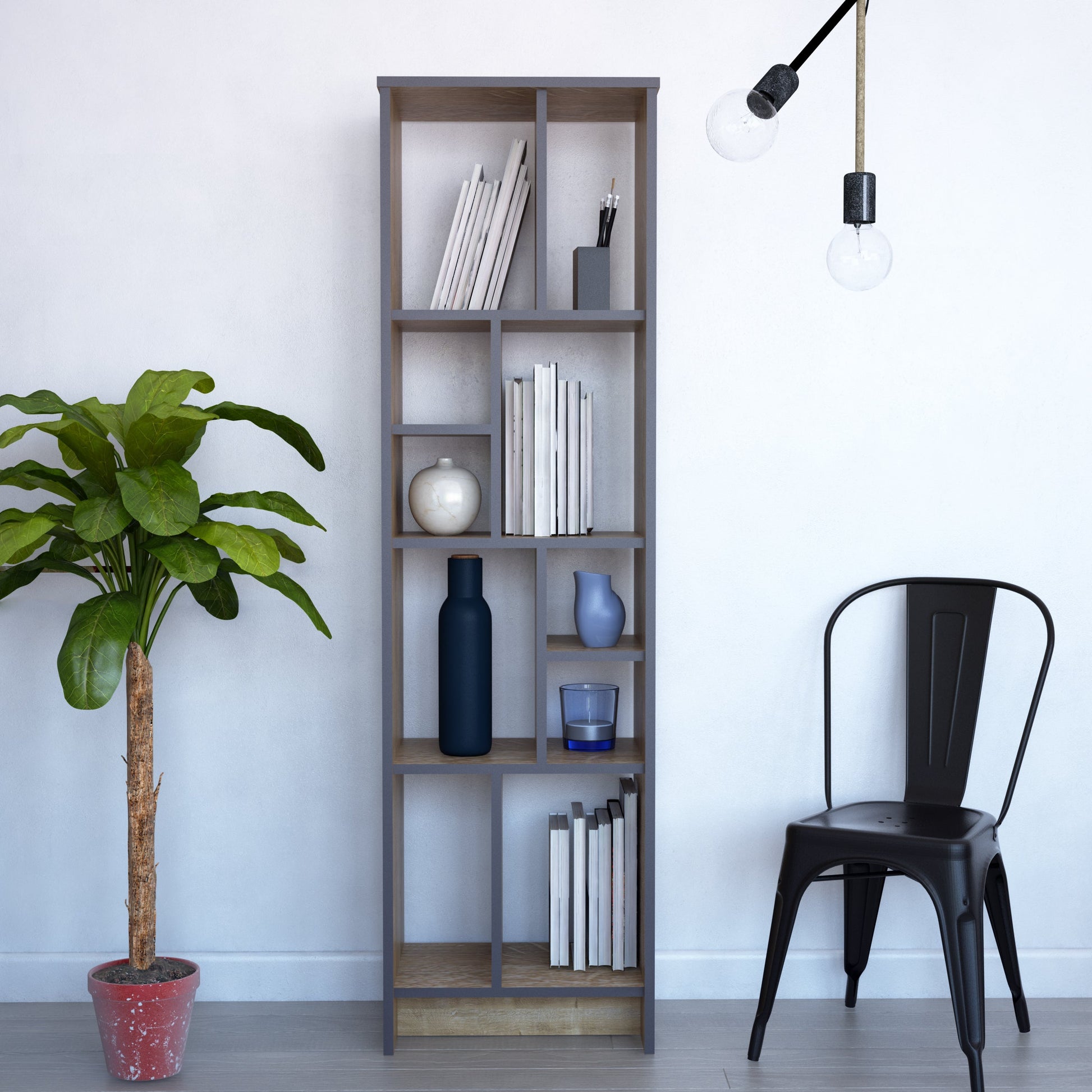 Bookshelf Manhattan 2 - Oak-MN69BCM01 Oak
Dark Grey 176 X 35 X 12 by DECOROTIKA | Souqify