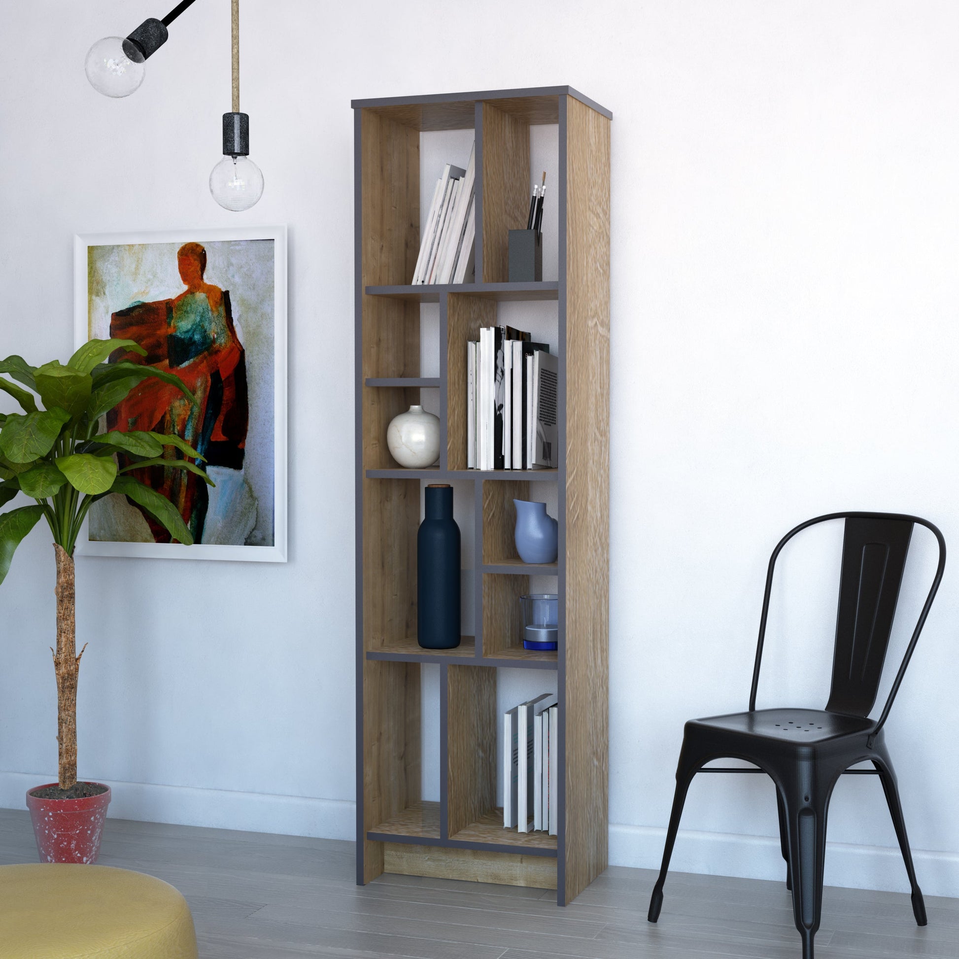 Bookshelf Manhattan 2 - Oak-MN69BCM01 Oak
Dark Grey 176 X 35 X 12 by DECOROTIKA | Souqify