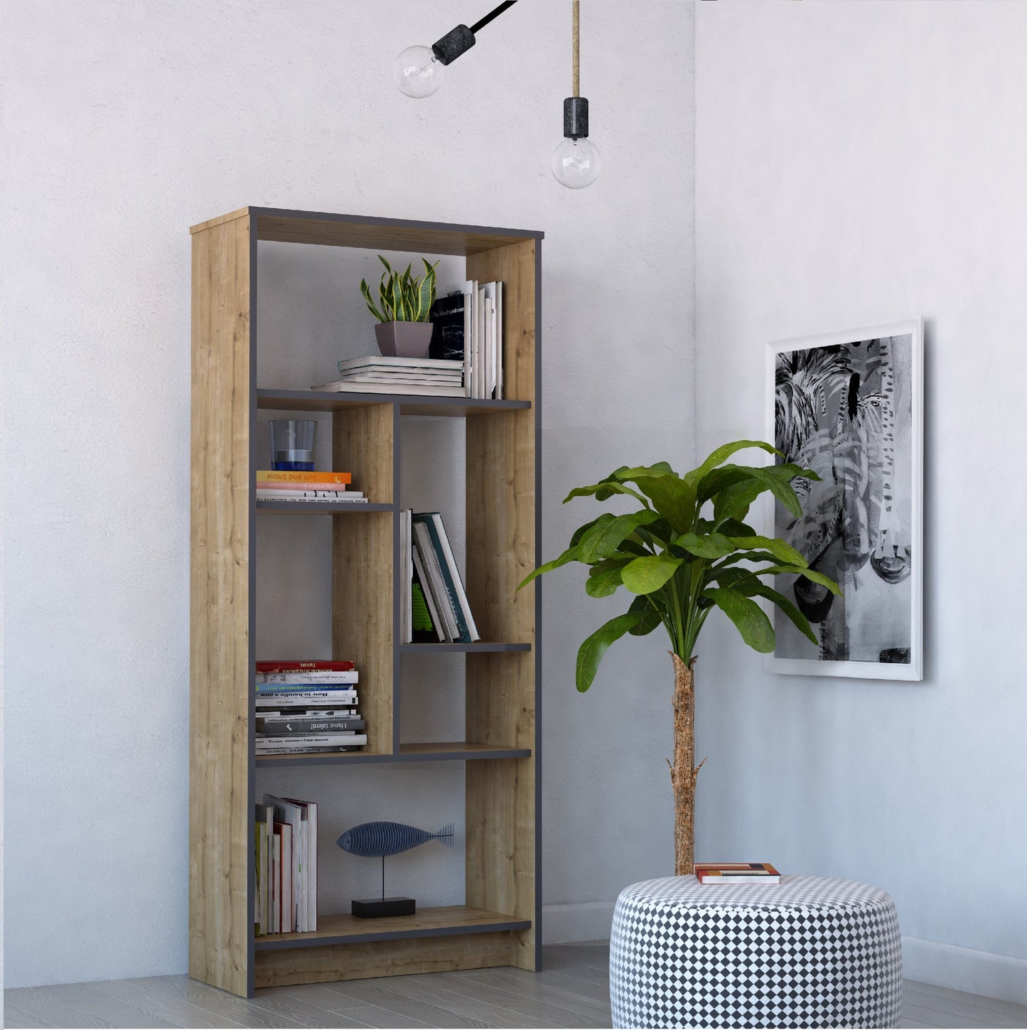 Bookshelf Manhattan - Oak-MN69BCM01-W Oak
Dark Grey 182 X 40 X 15 by DECOROTIKA | Souqify