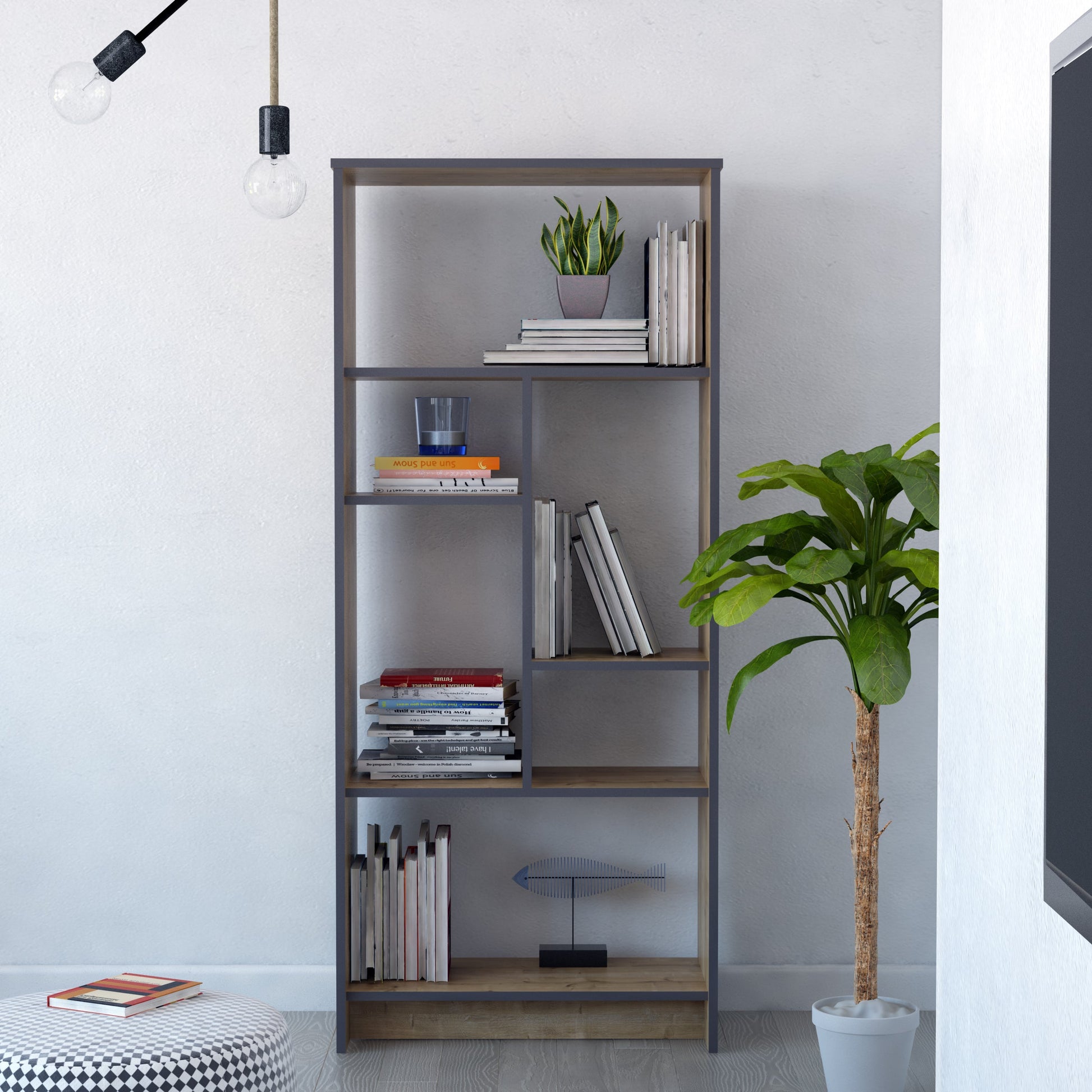 Bookshelf Manhattan - Oak-MN69BCM01-W Oak
Dark Grey 182 X 40 X 15 by DECOROTIKA | Souqify