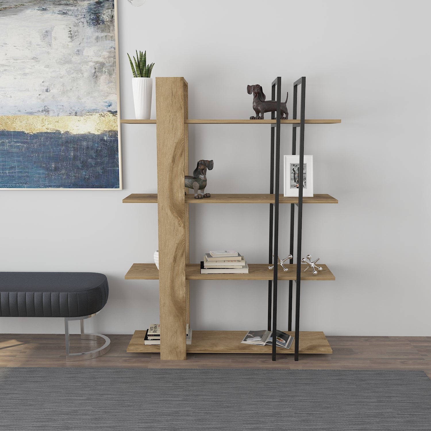 Bookshelf Onno Bookcase Ud Siyah-ONN63BC03 Ud Siyah 180 X 45 X 20 by DECOROTIKA | Souqify