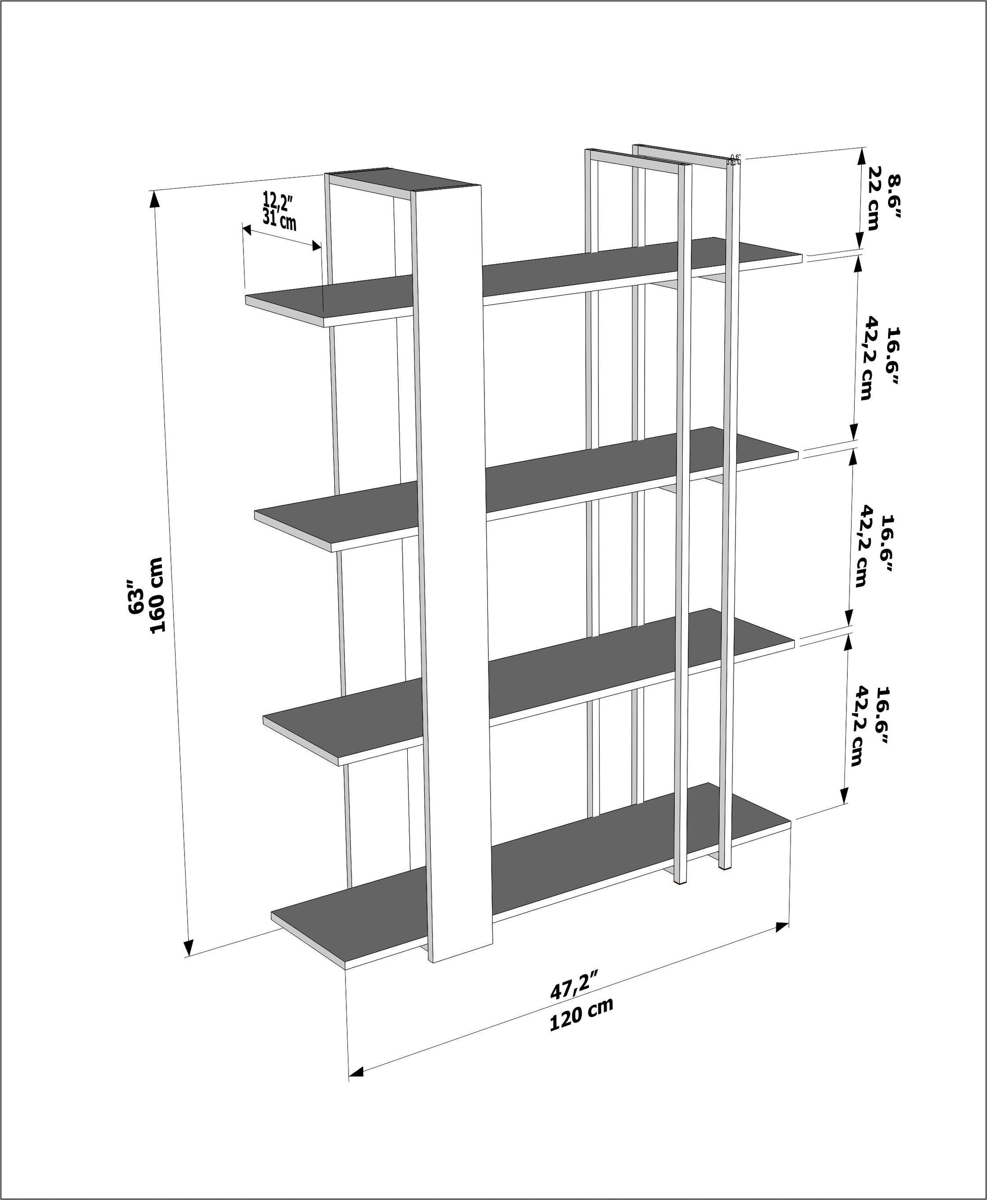 Bookshelf Onno Bookcase Ud Siyah-ONN63BC03 Ud Siyah 180 X 45 X 20 by DECOROTIKA | Souqify