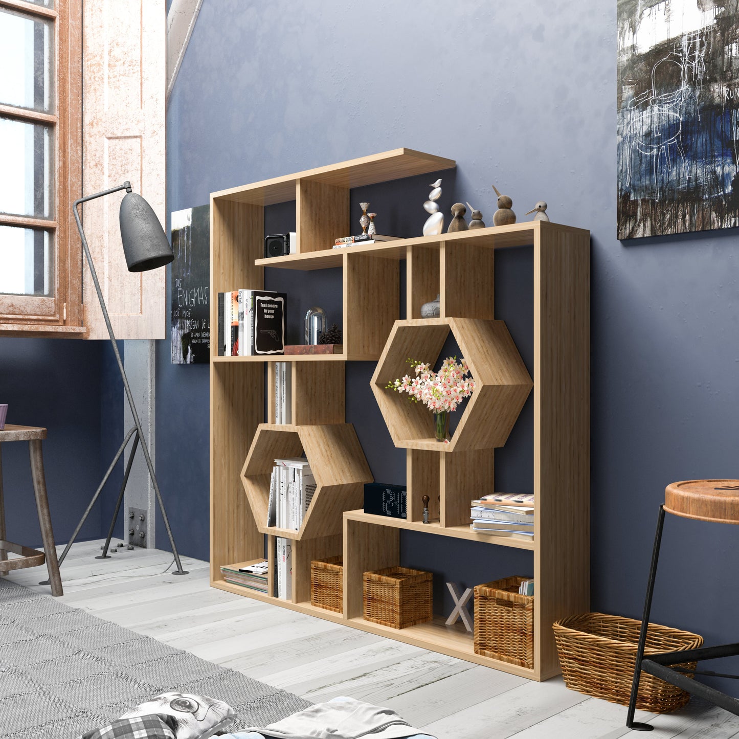 Bookshelf Tamara-Sapphire Oak-TMR52BC09 Sapphire Oak 144 X 28 X 21 by DECOROTIKA | Souqify