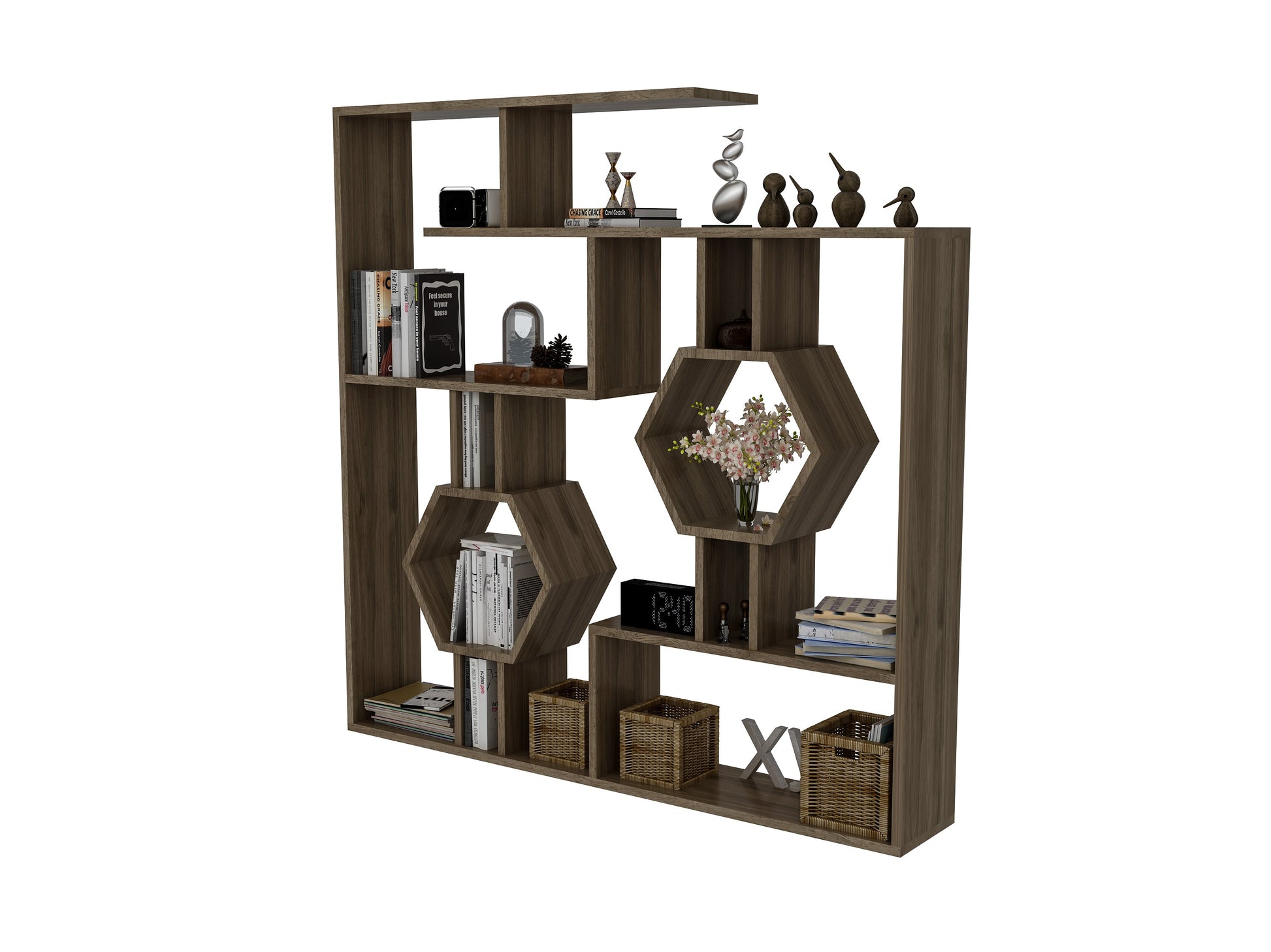Bookshelf Tamara - Walnut-TMR52BC06 Walnut 144 X 28 X 21 by DECOROTIKA | Souqify