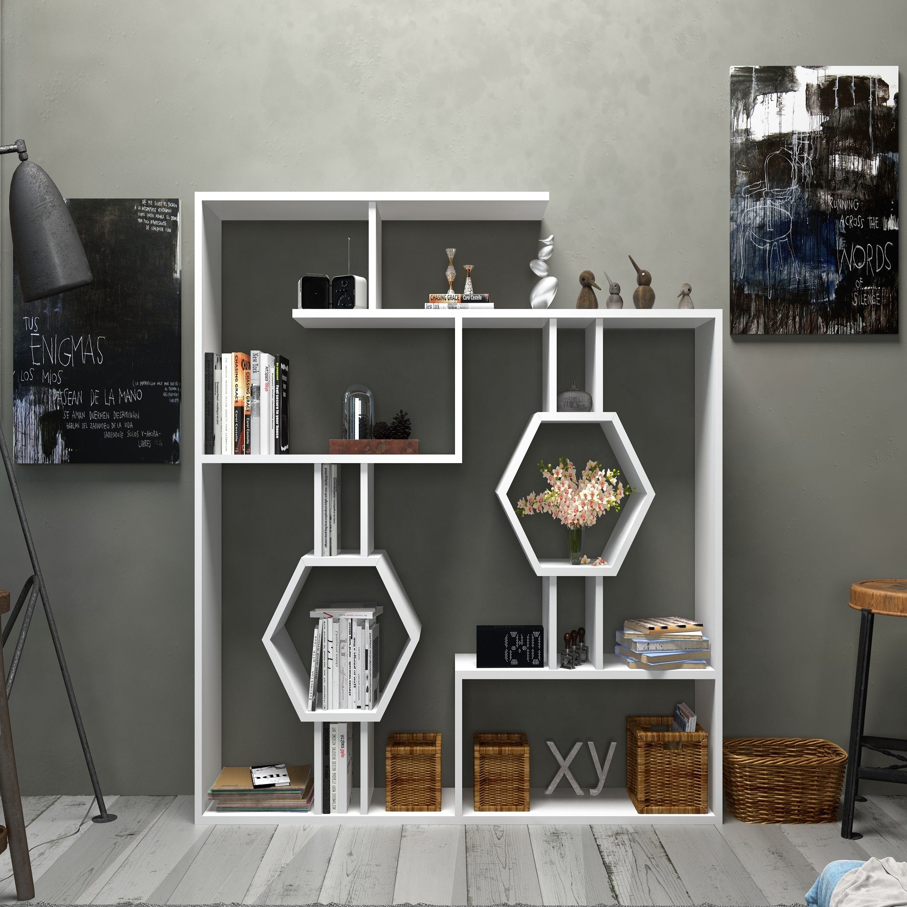 Bookshelf Tamara - White-TMR52BC05 White 144 X 28 X 21 by DECOROTIKA | Souqify