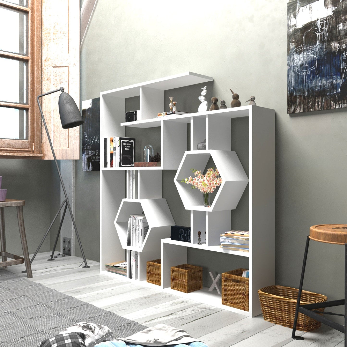 Bookshelf Tamara - White-TMR52BC05 White 144 X 28 X 21 by DECOROTIKA | Souqify