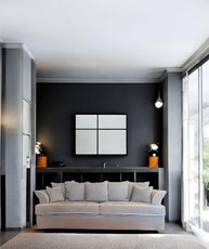 Modern living room with gray sofa, dark gray wall, and large windows. Bosphorus Collection Sofa – Minimalist Elegance for Modern Homes | Vella Concept