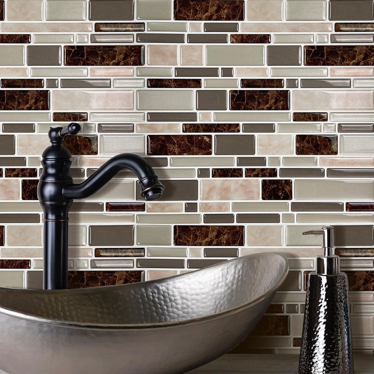 Brown and Grey Marble Strip Vinyl Tile 24078 by Vivid Tiles | Souqify