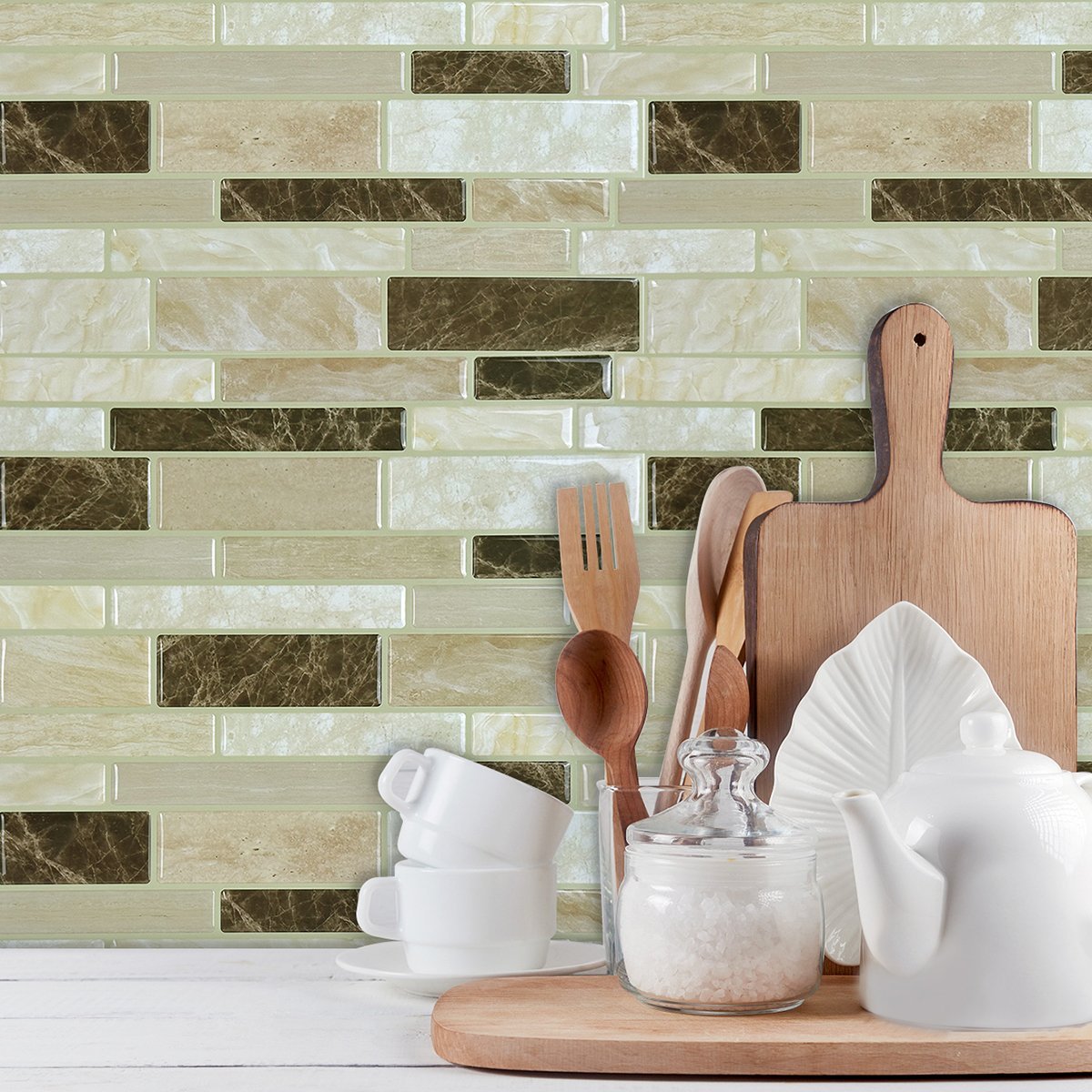 Brown Marble Strip Vinyl Tile GRS10 by Vivid Tiles | Souqify