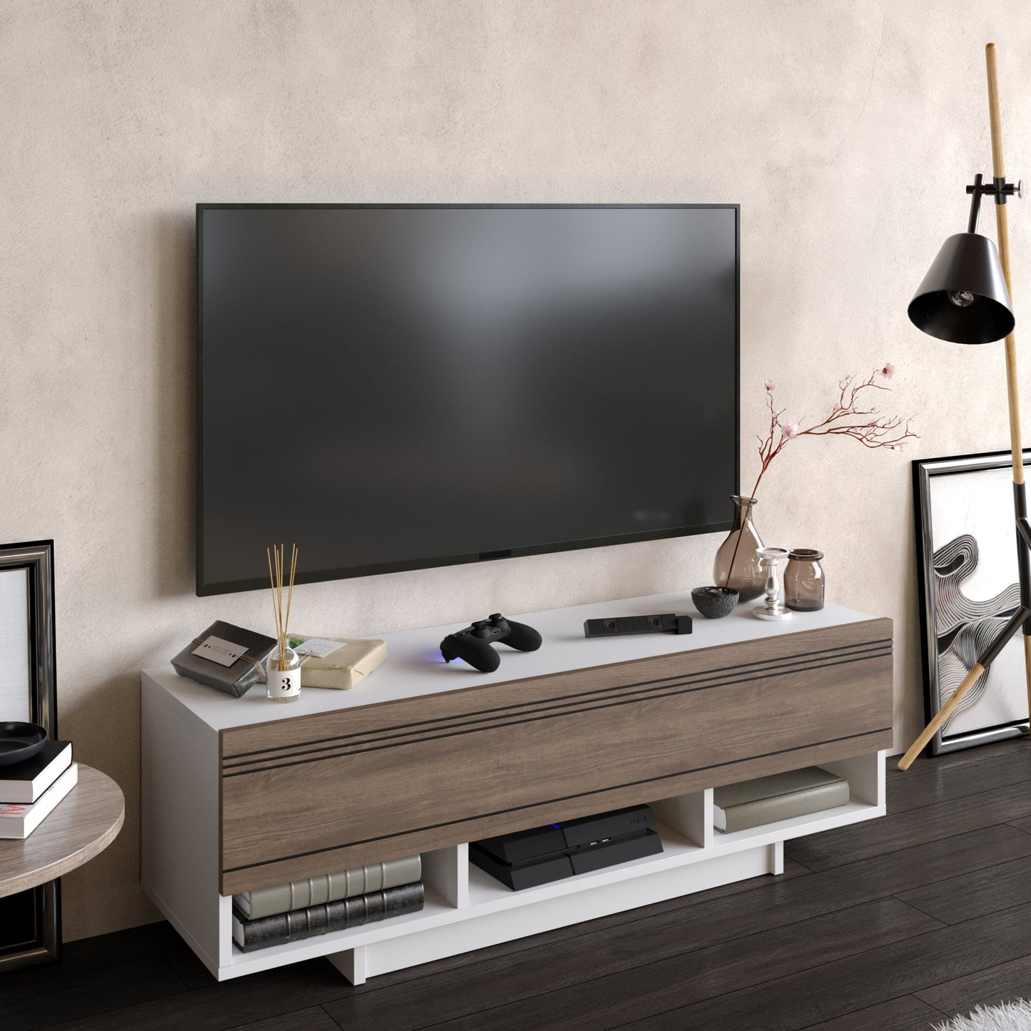 Celestia TV Unit - White Walnut by DECOROTIKA | Souqify