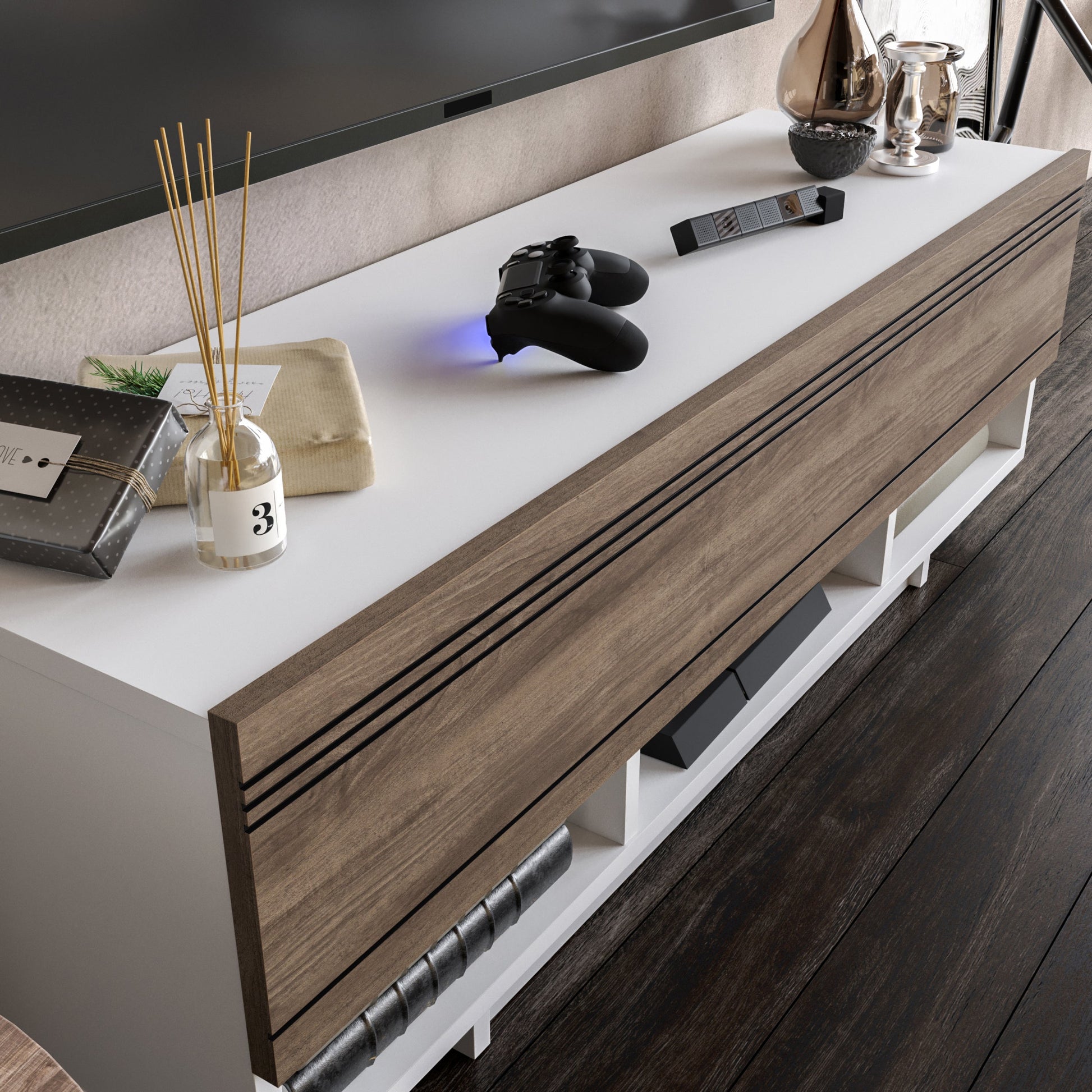 Celestia TV Unit - White Walnut by DECOROTIKA | Souqify