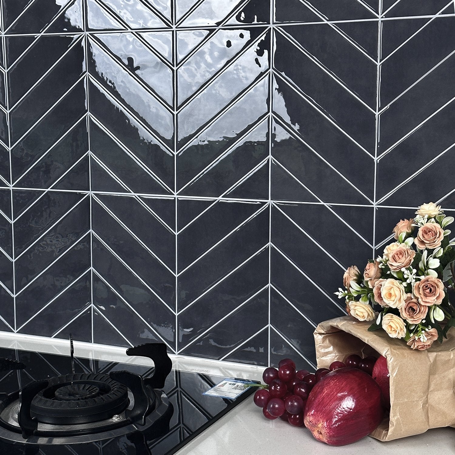 Chevron Black Marble Vinyl Tile by Vivid Tiles | Souqify