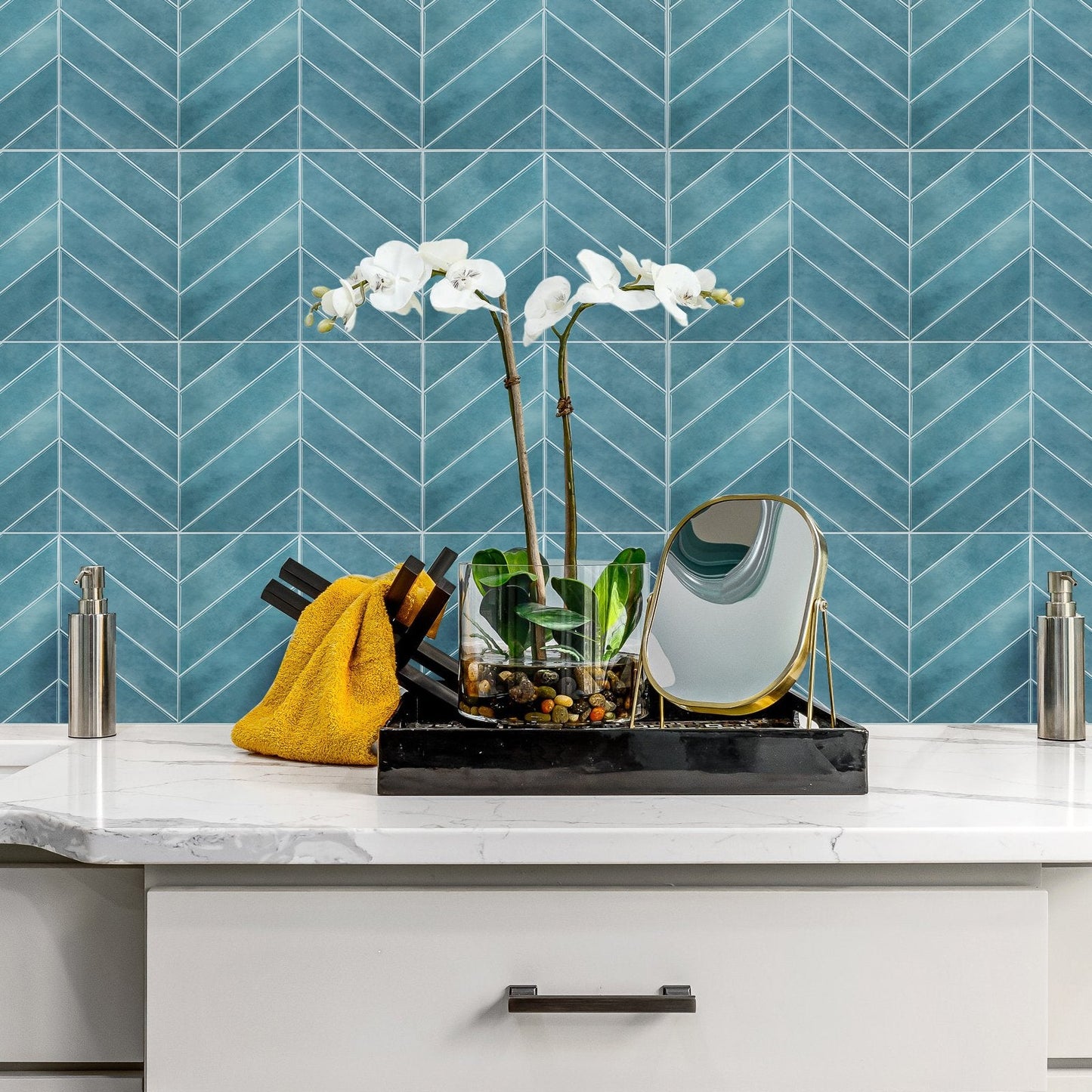 Chevron Blue Marble Vinyl Tile by Vivid Tiles | Souqify