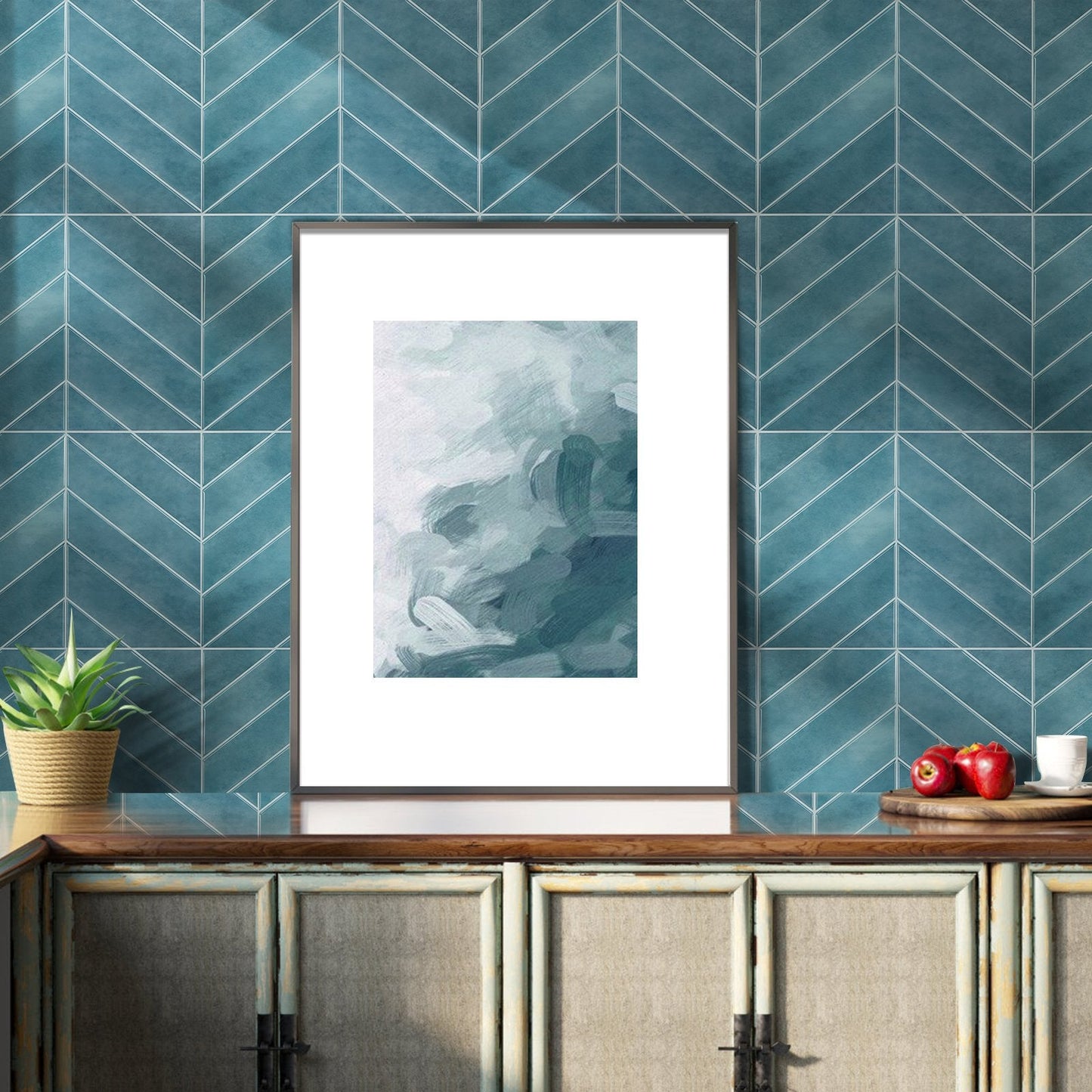Chevron Blue Marble Vinyl Tile by Vivid Tiles | Souqify
