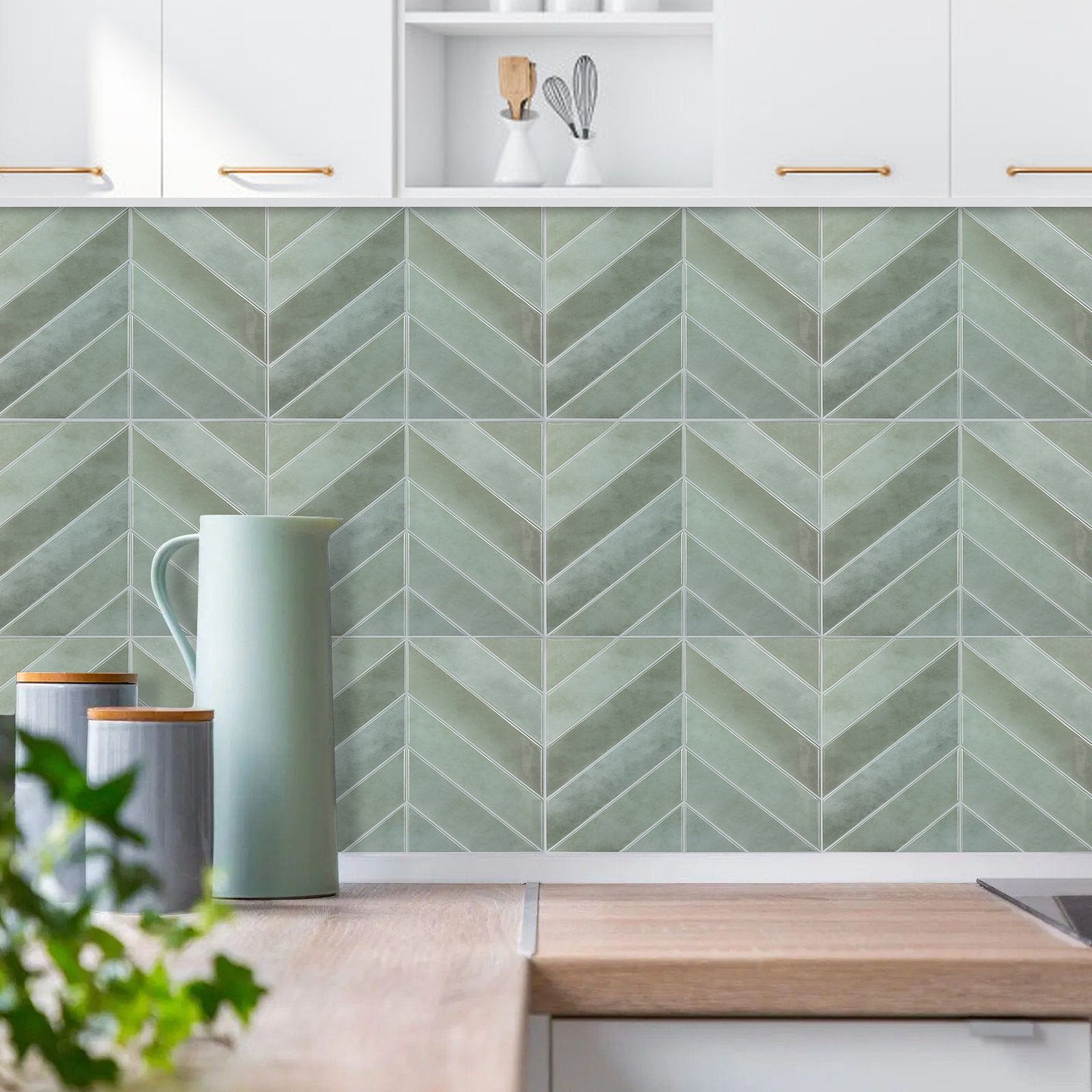 Chevron Green Marble Vinyl Tile by Vivid Tiles | Souqify