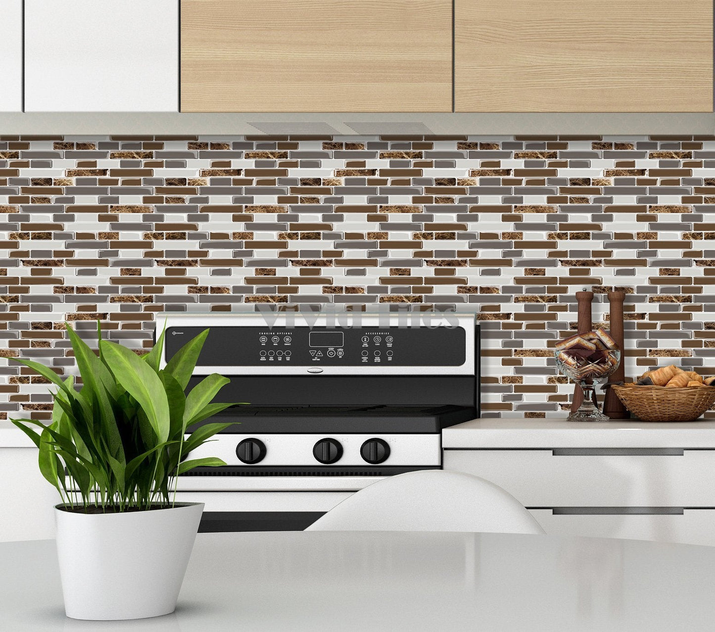 Coffee and Grey Marble Strip Vinyl Tile T80027 by Vivid Tiles | Souqify