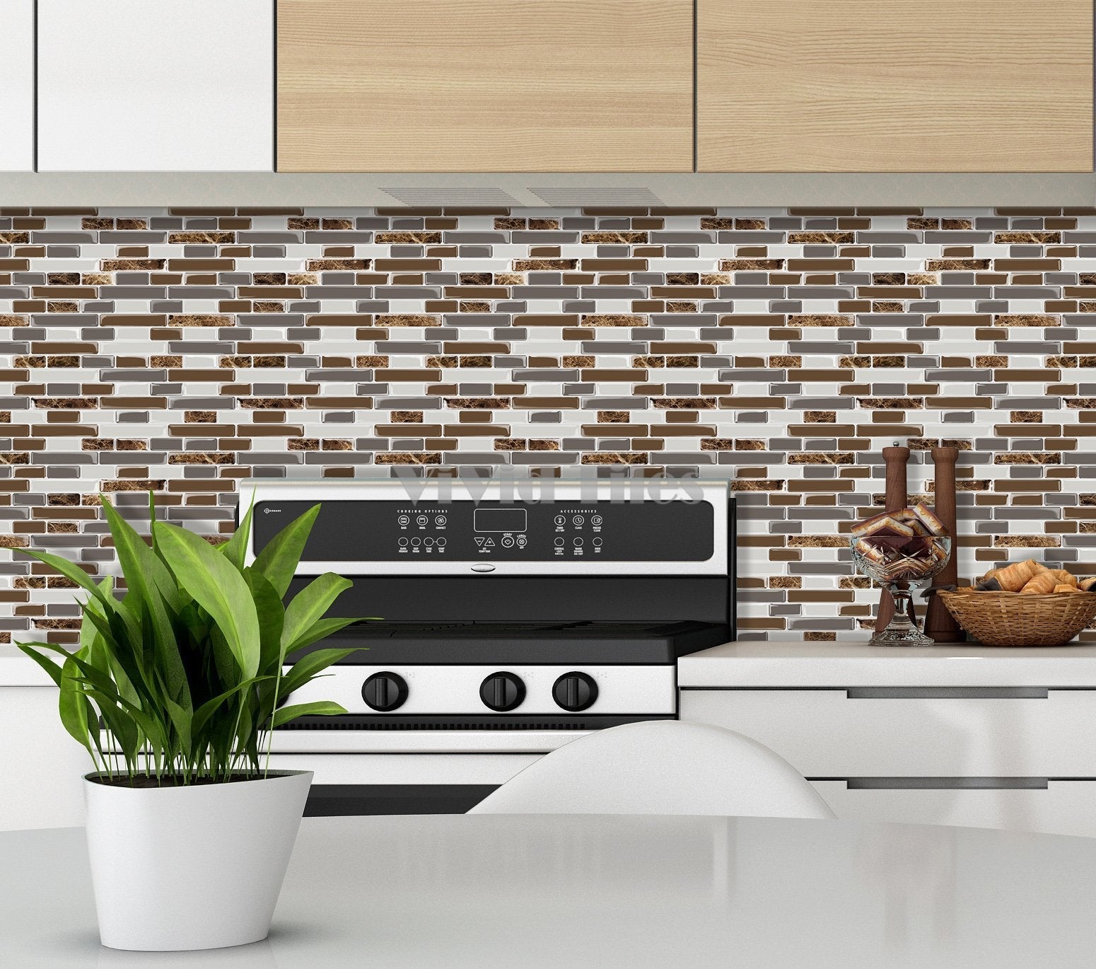 Coffee and Grey Marble Strip Vinyl Tile T80027 by Vivid Tiles | Souqify