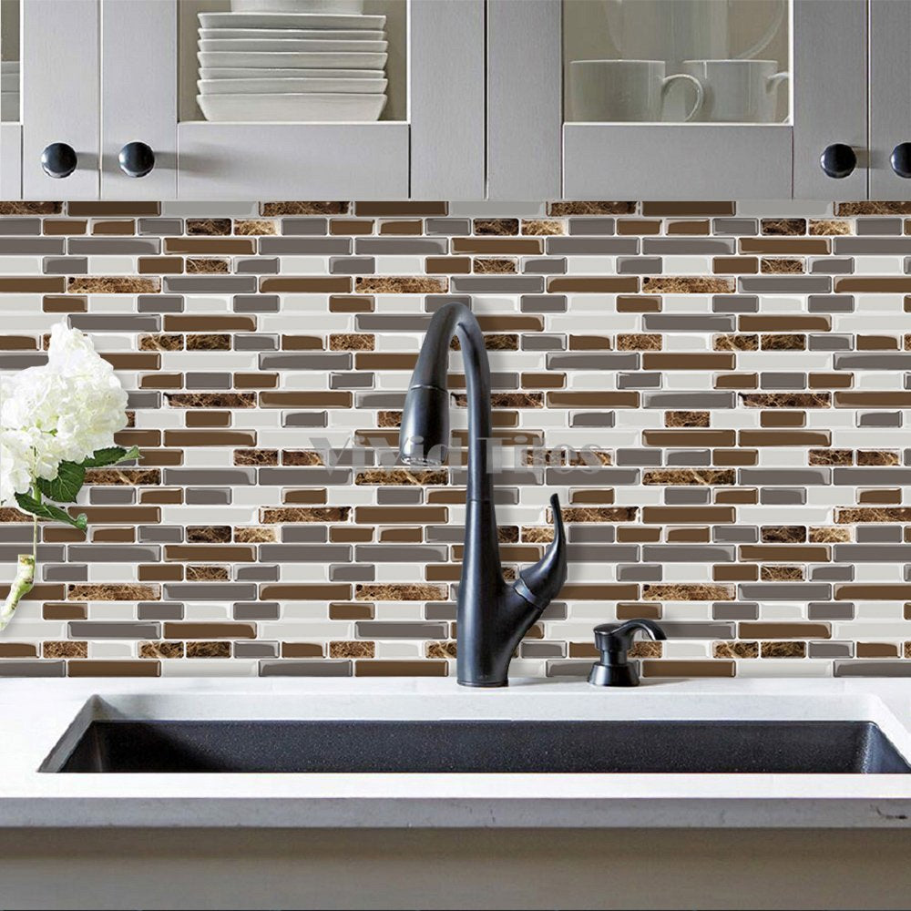 Coffee and Grey Marble Strip Vinyl Tile T80027 by Vivid Tiles | Souqify
