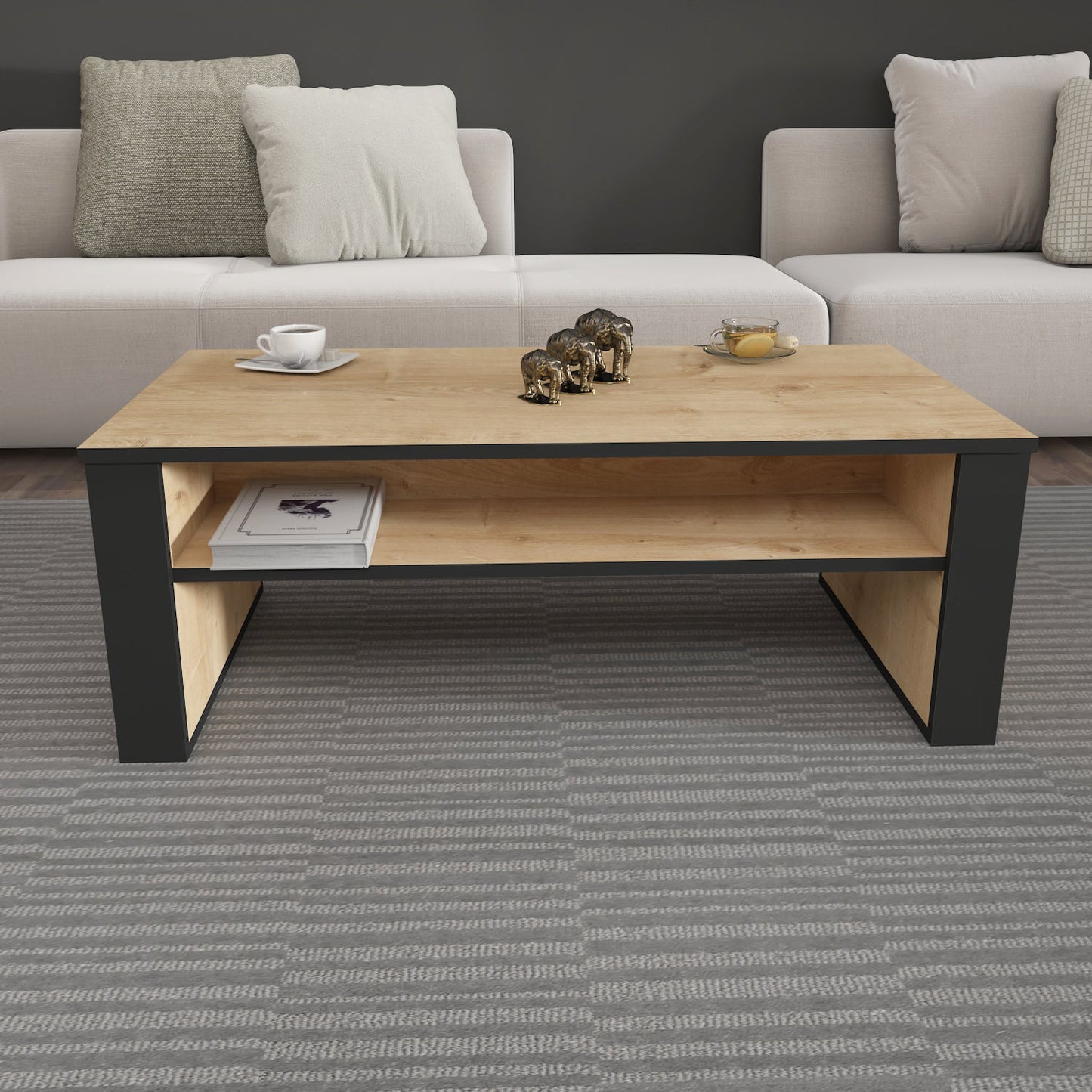Coffee Table Manhattan 110 - Oak-MN43CT01 Oak
Dark Grey 125 X 65 X 12 by DECOROTIKA | Souqify