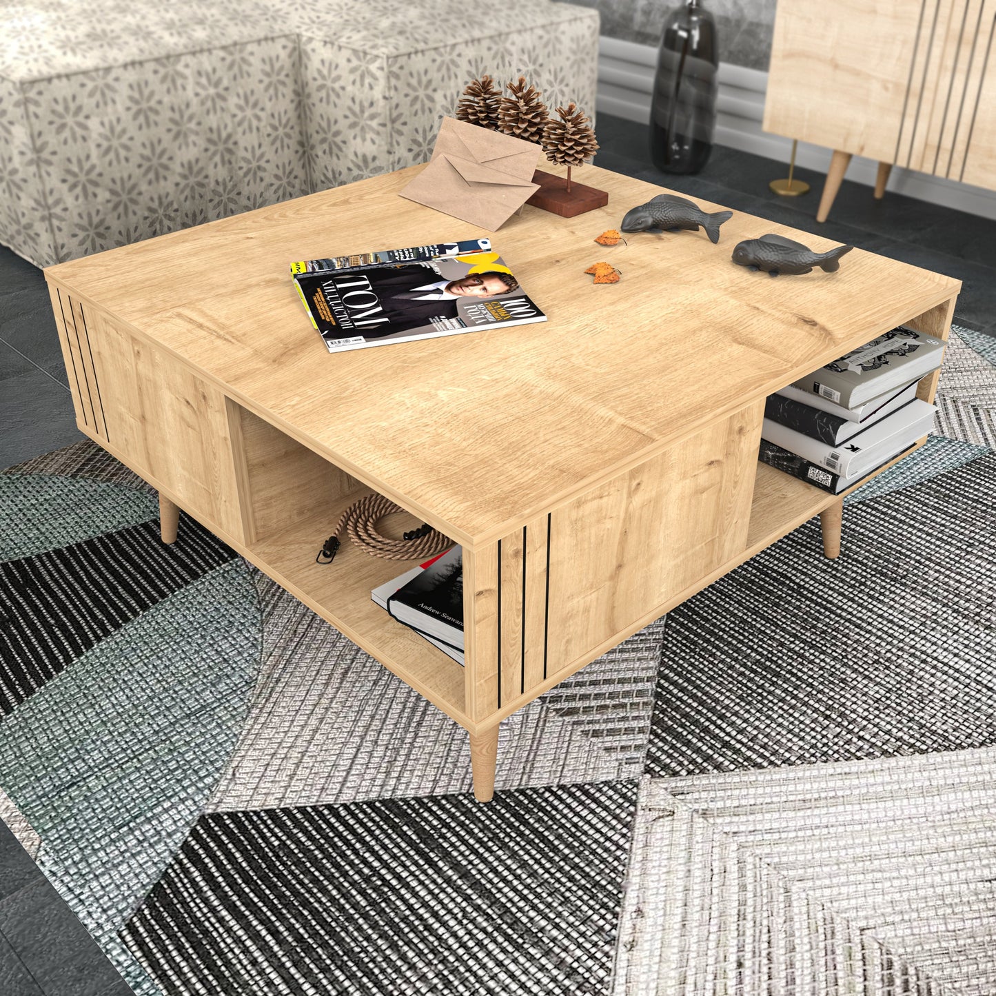 Coffee Table Ronas - Oak-RON35CT03 Oak 102 X 95 X 13.5 by DECOROTIKA | Souqify