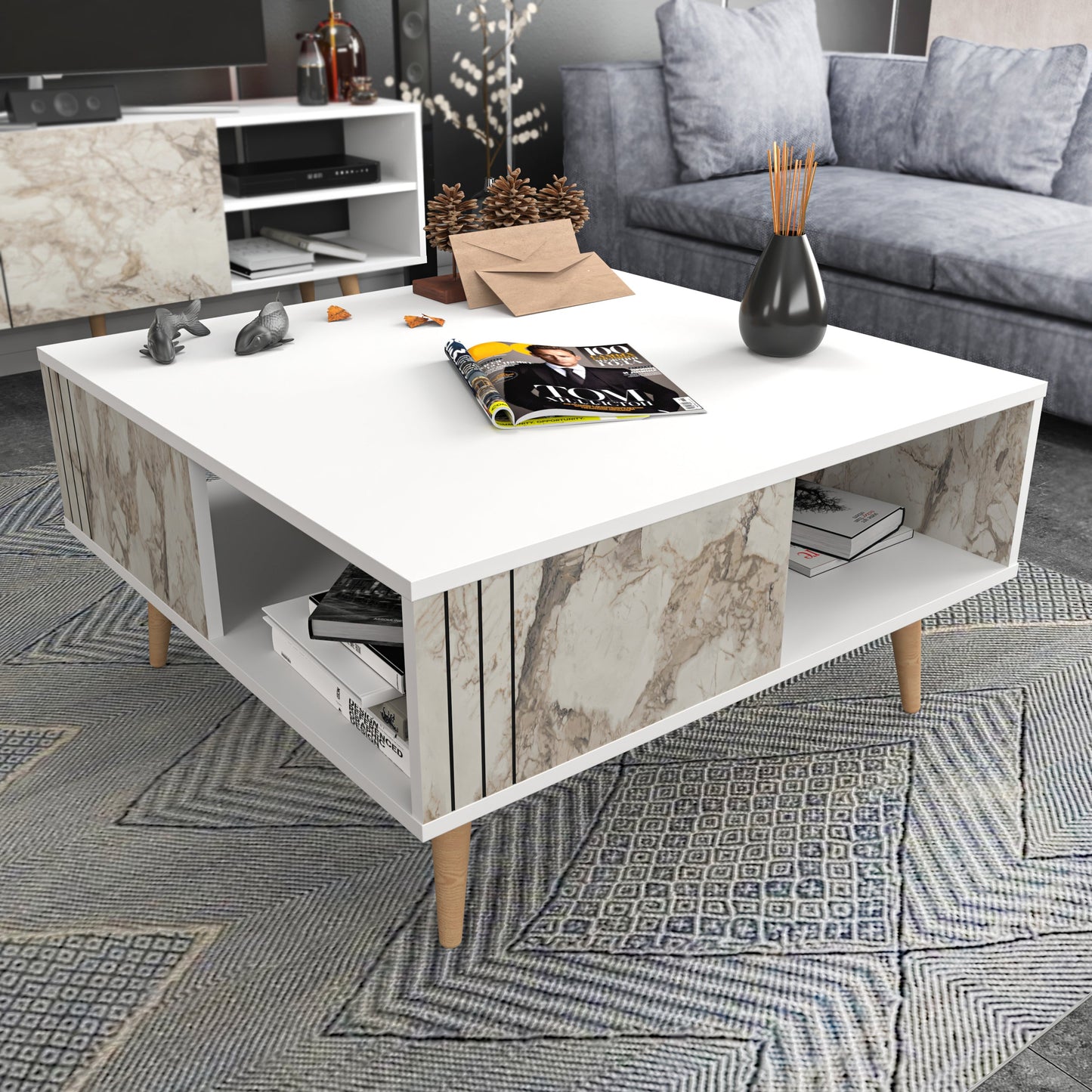 Coffee Table Ronas - White-RON35CT02 White 102 X 95 X 13.5 by DECOROTIKA | Souqify