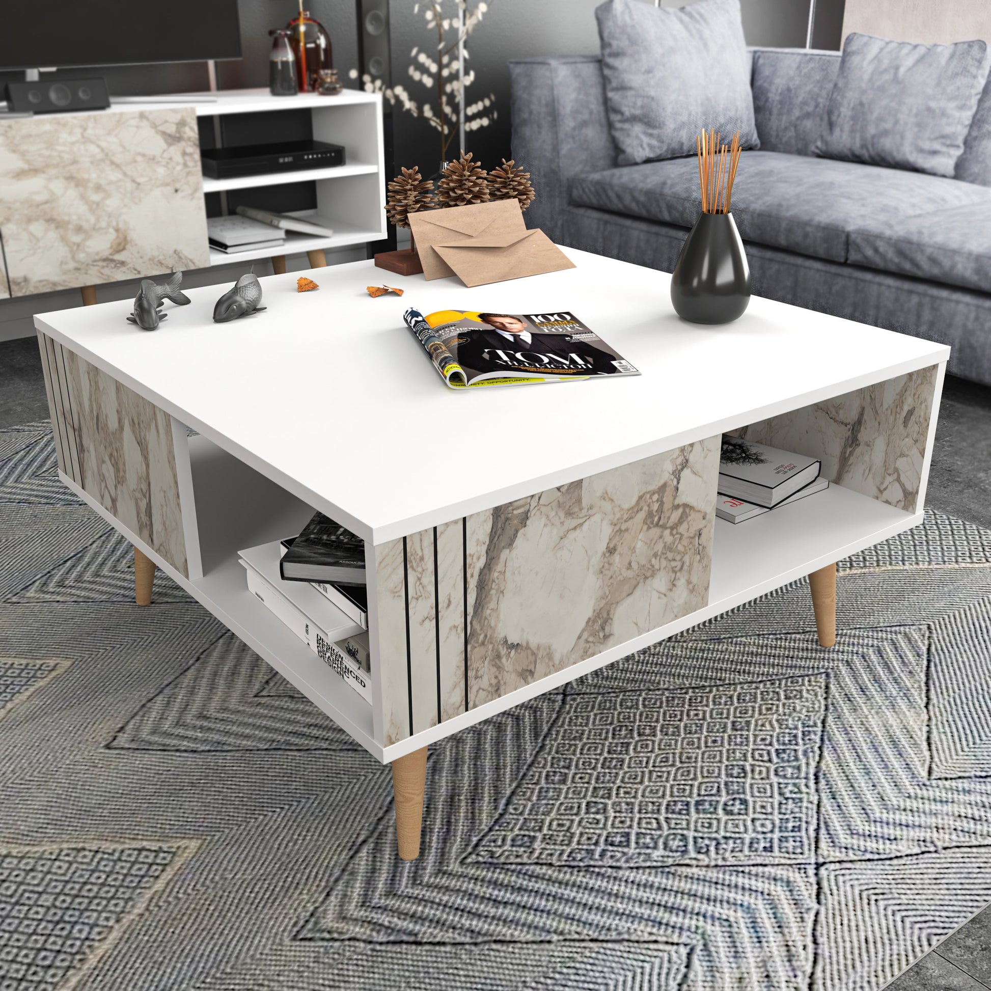 Coffee Table Ronas - White-RON35CT02 White 102 X 95 X 13.5 by DECOROTIKA | Souqify