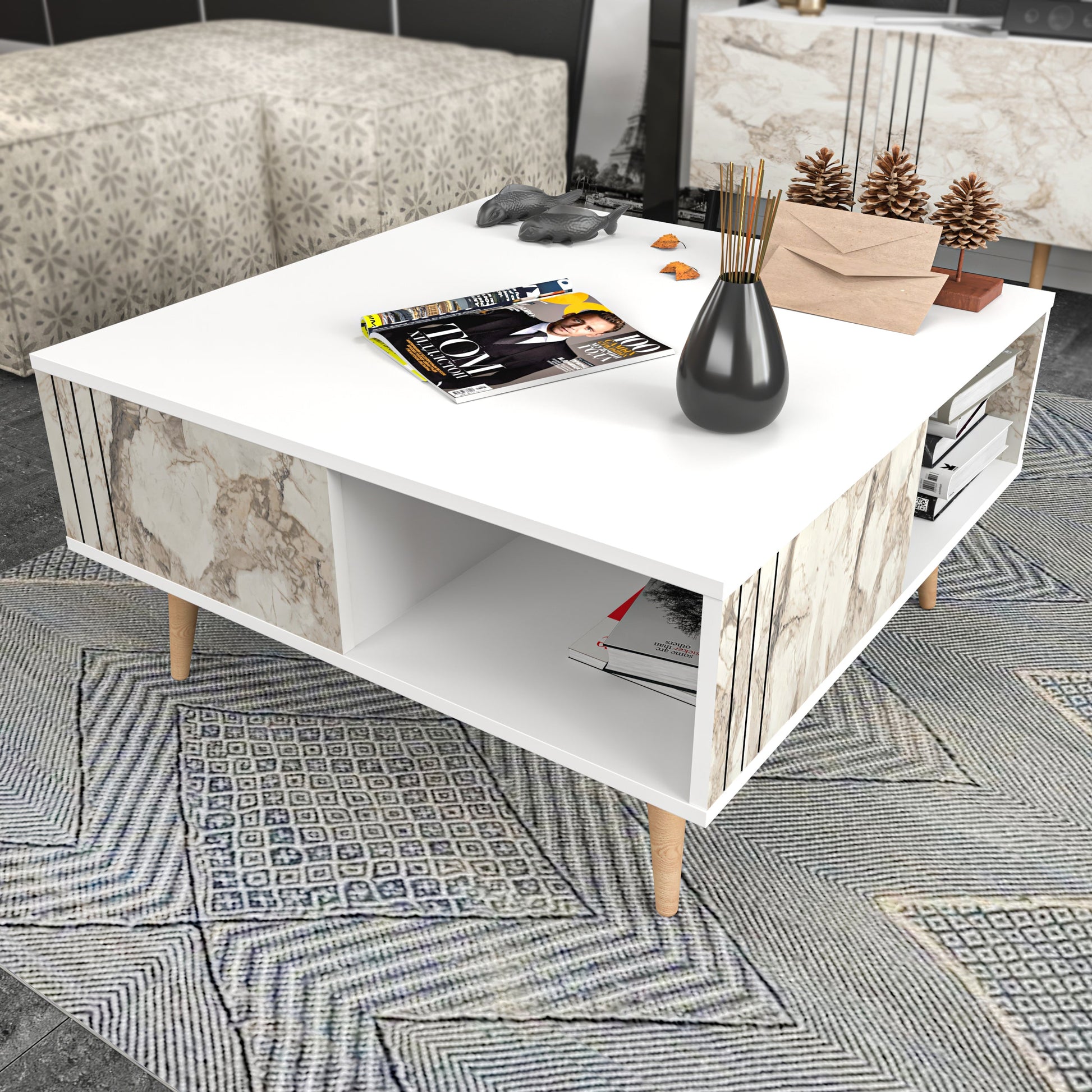 Coffee Table Ronas - White-RON35CT02 White 102 X 95 X 13.5 by DECOROTIKA | Souqify